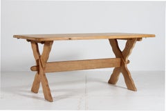 Henning  Kjærnulf Style Cross Leg Plank Table of Solid Oak 1970s