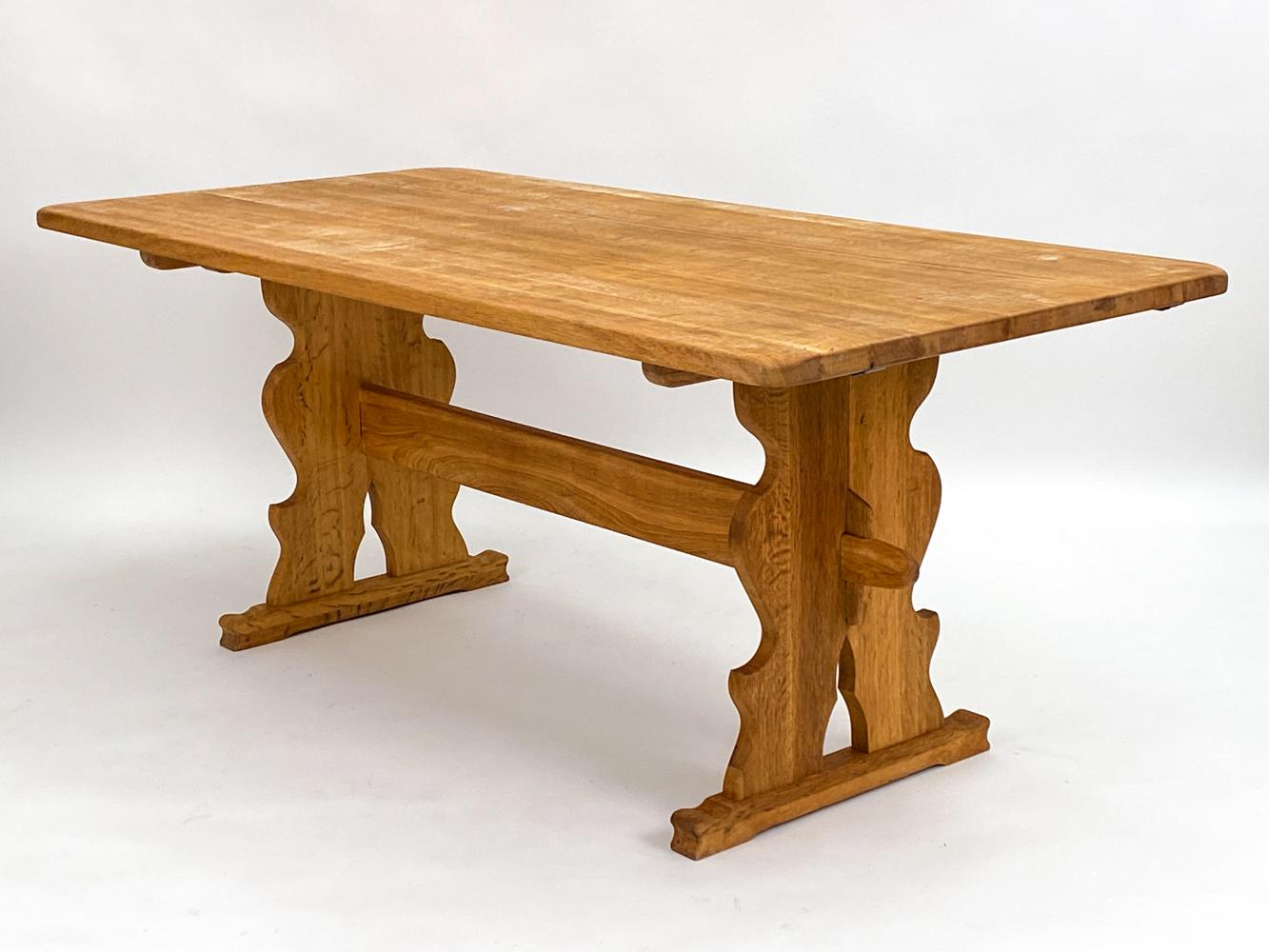 Scandinavian Modern Henning Kjaernulf-Style Danish Mid-Century Oak Trestle Dining Table