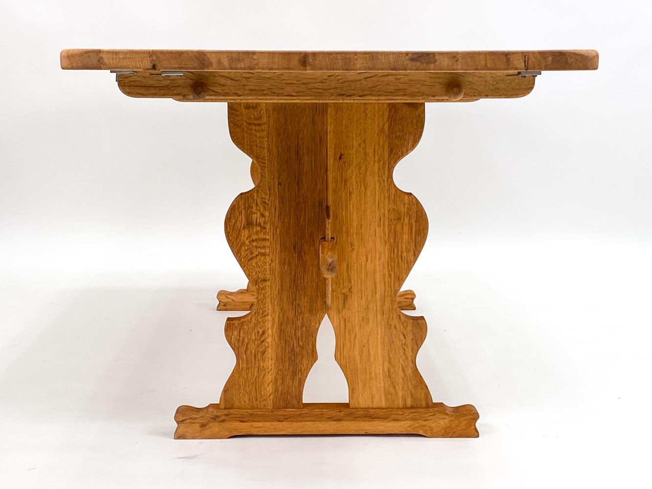 20th Century Henning Kjaernulf-Style Danish Mid-Century Oak Trestle Dining Table