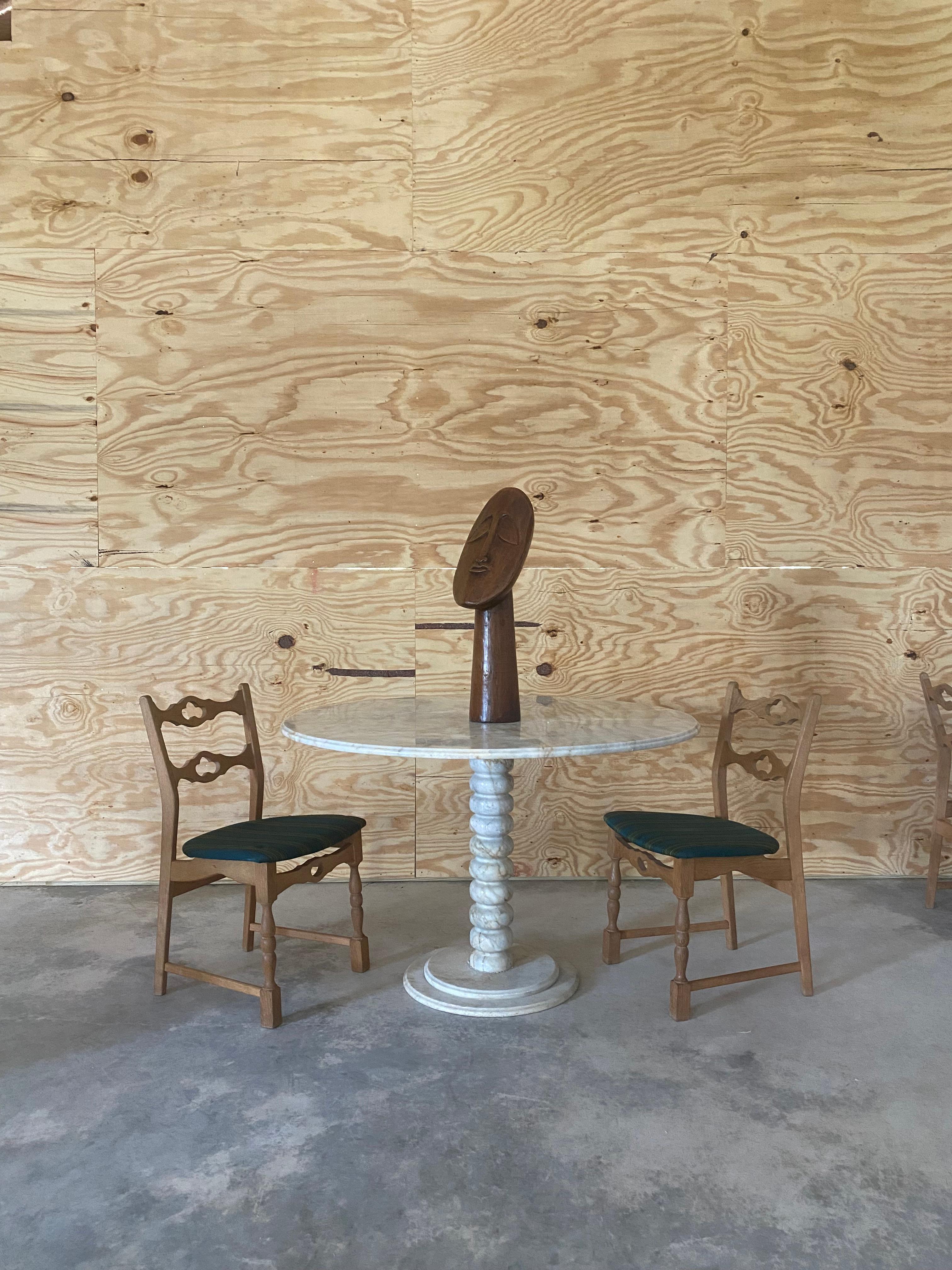 Brutalist Henning Kjaernulf-Style Oak Dining Chairs, Set of 6 For Sale