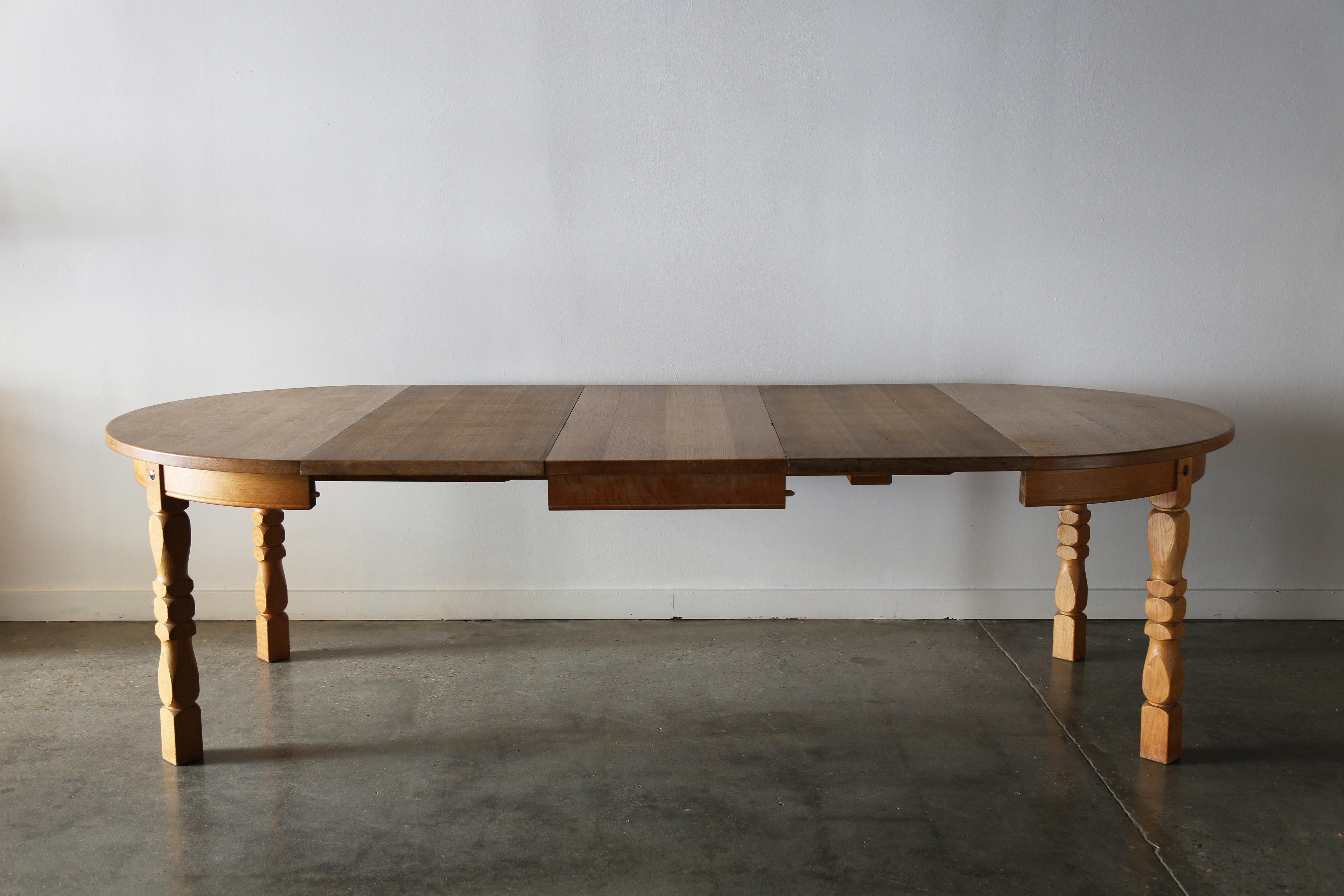 Henning Kjaernulf Style Solid Oak 1970s Dining Table with 3 Leaves 1