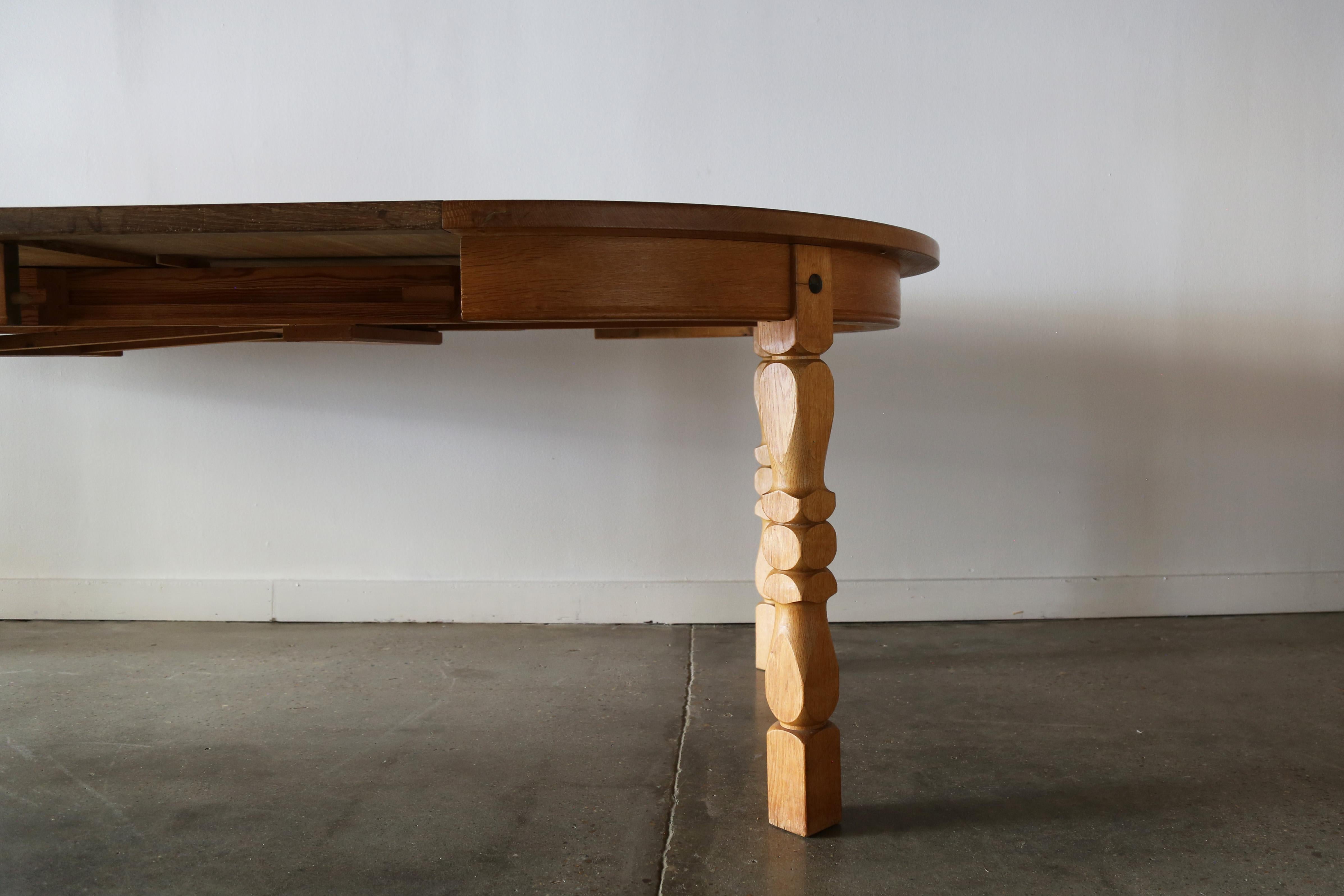 Henning Kjaernulf Style Solid Oak 1970s Dining Table with 3 Leaves 2