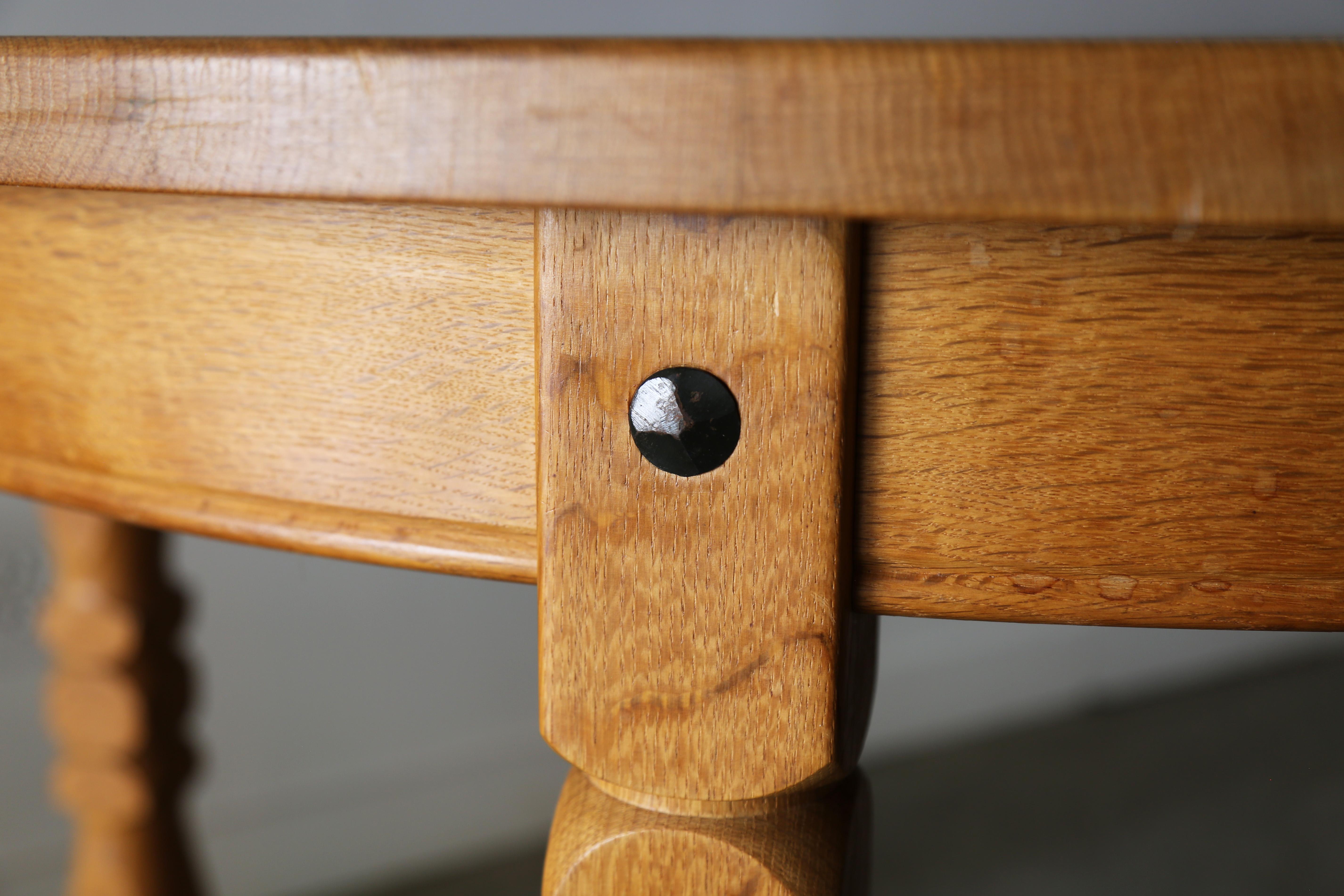 Henning Kjaernulf Style Solid Oak 1970s Dining Table with 3 Leaves 3