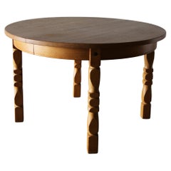 Henning Kjaernulf Style Solid Oak 1970s Dining Table with 3 Leaves