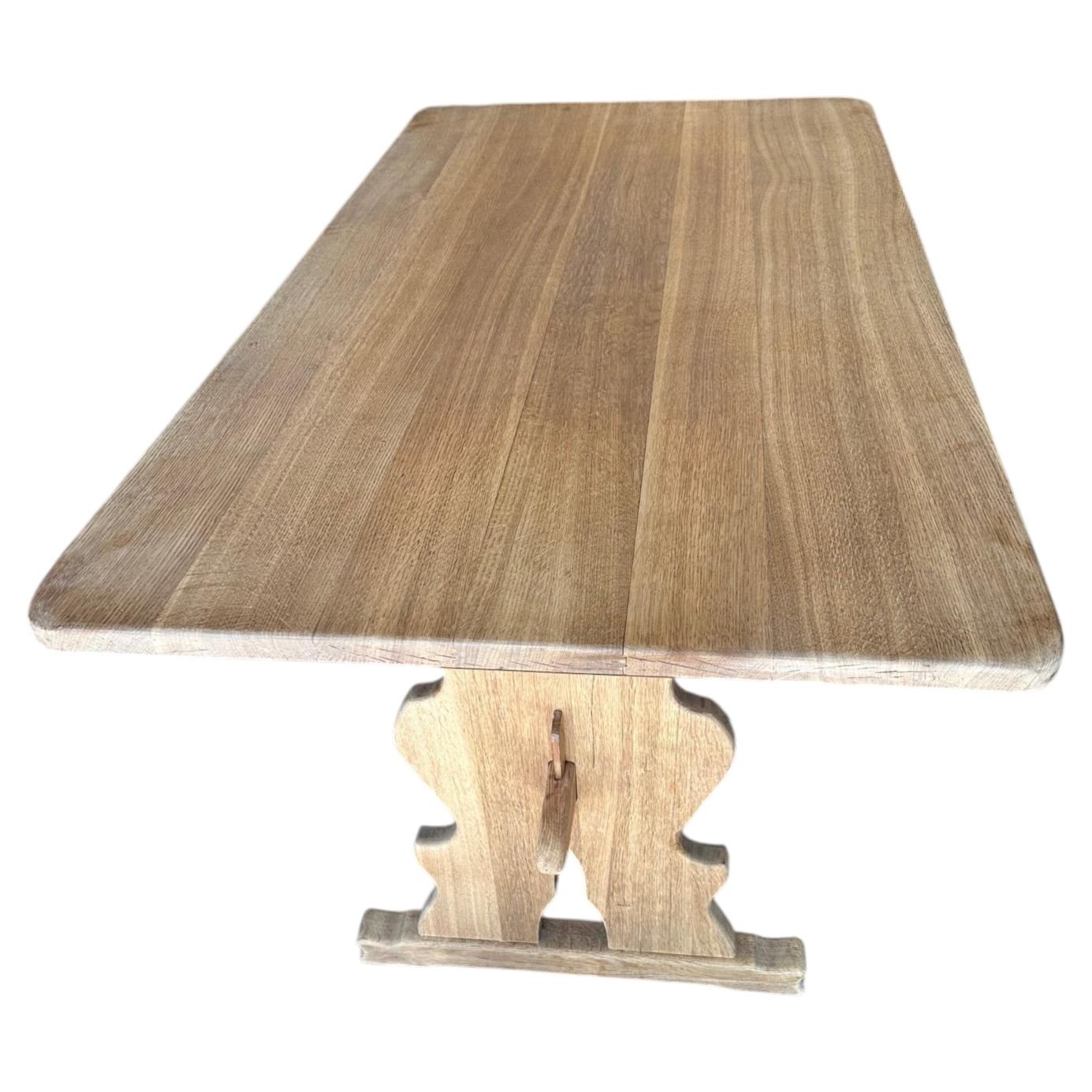 Henning Kjaernult Style White Oak Trestle Dining Table with Breadboards