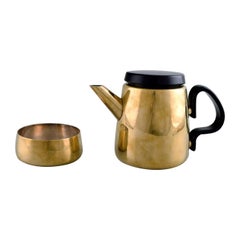 Retro Henning Koppel for Georg Jensen, Coffee Pot and Sugar Bowl in Brass