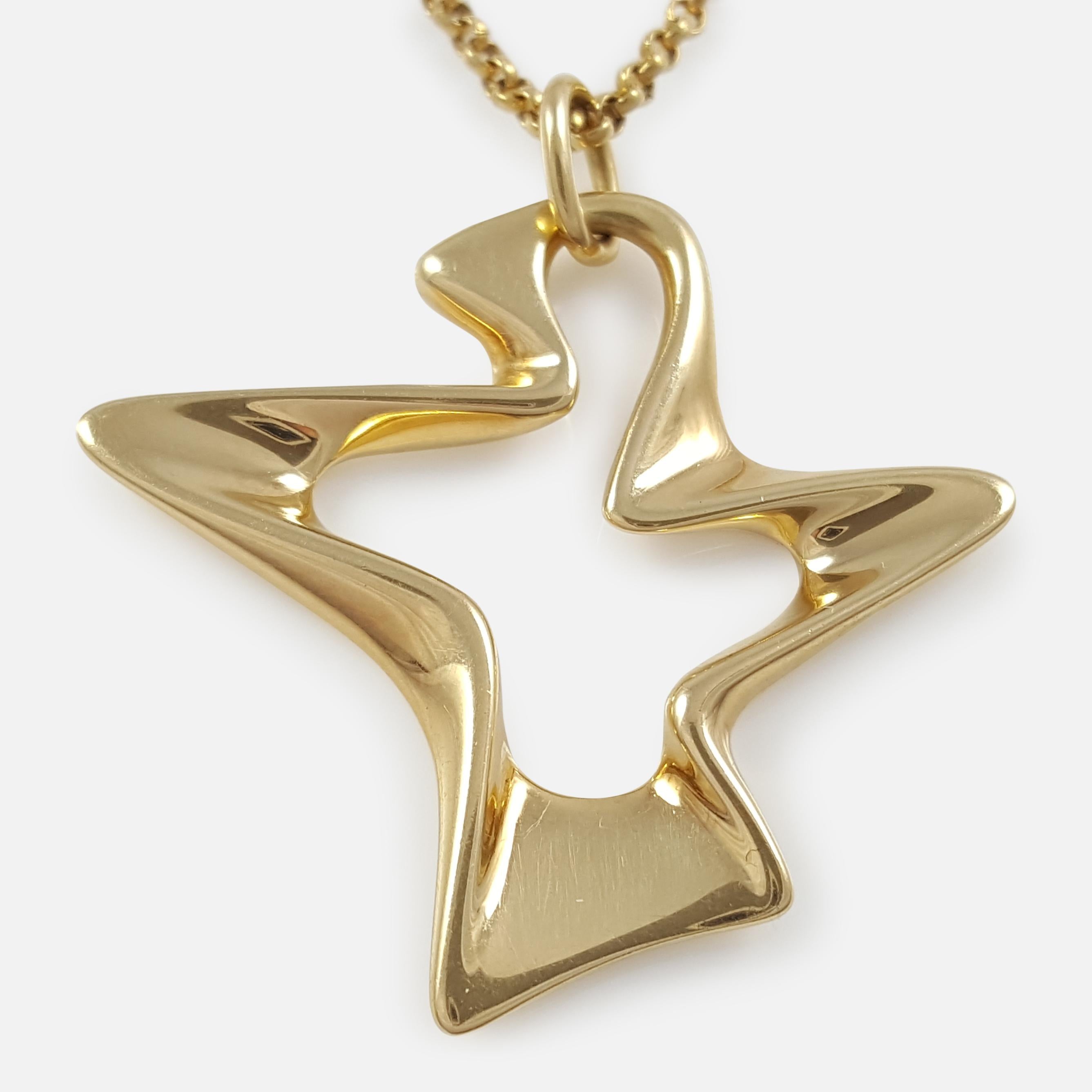 Description: - A superb vintage Georg Jensen 18 karat yellow gold Splash pendant and original chain. The pendant is designed by Henning Koppel for Georg Jensen. Stamped Georg Jensen within dotted oval mark, '750', 'HK 2000', and 'Denmark'.  The
