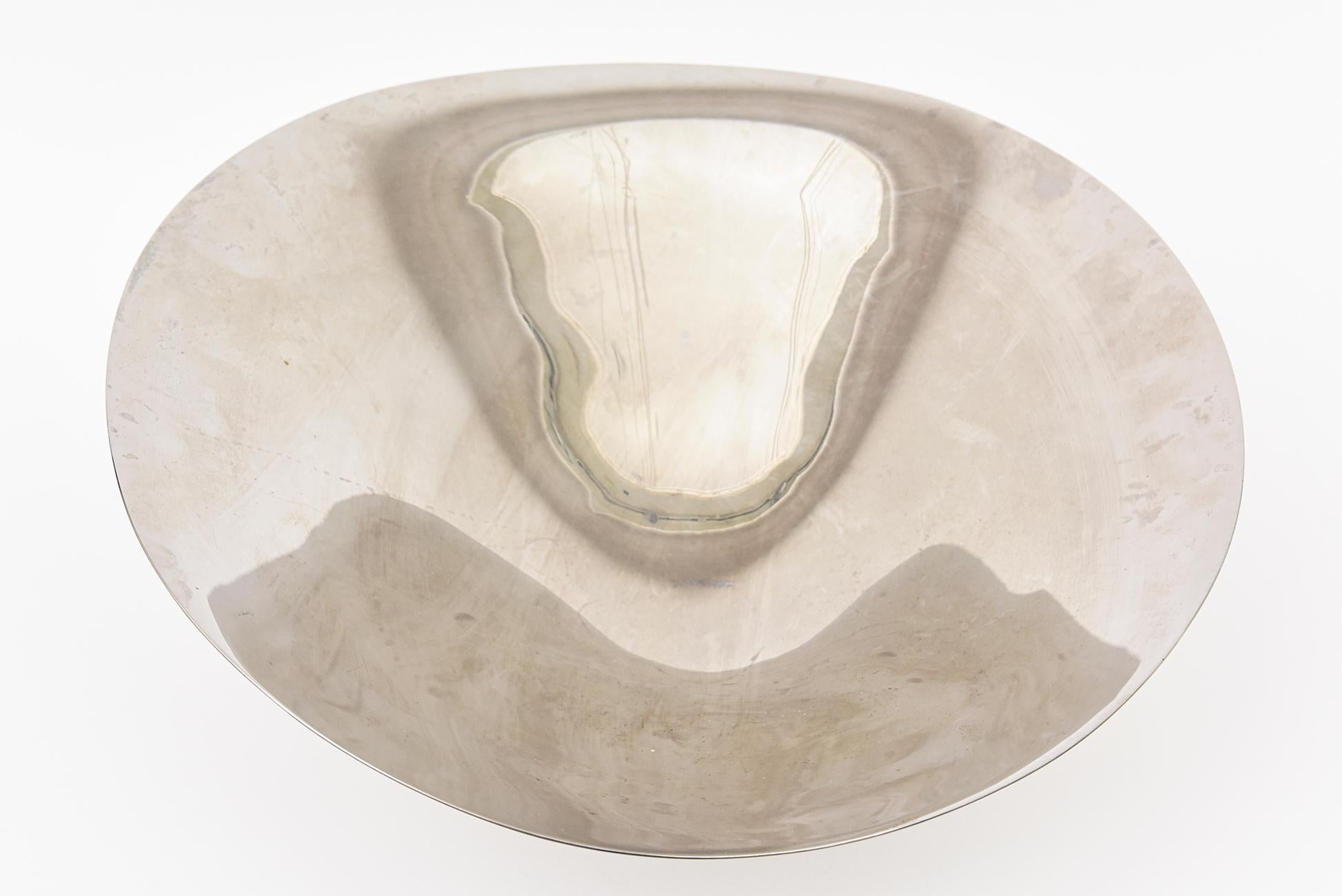 Henning Koppel for Georg Jensen Stainless Steel Biomorphic Bowl Or Serving Bowl In Good Condition For Sale In North Miami, FL