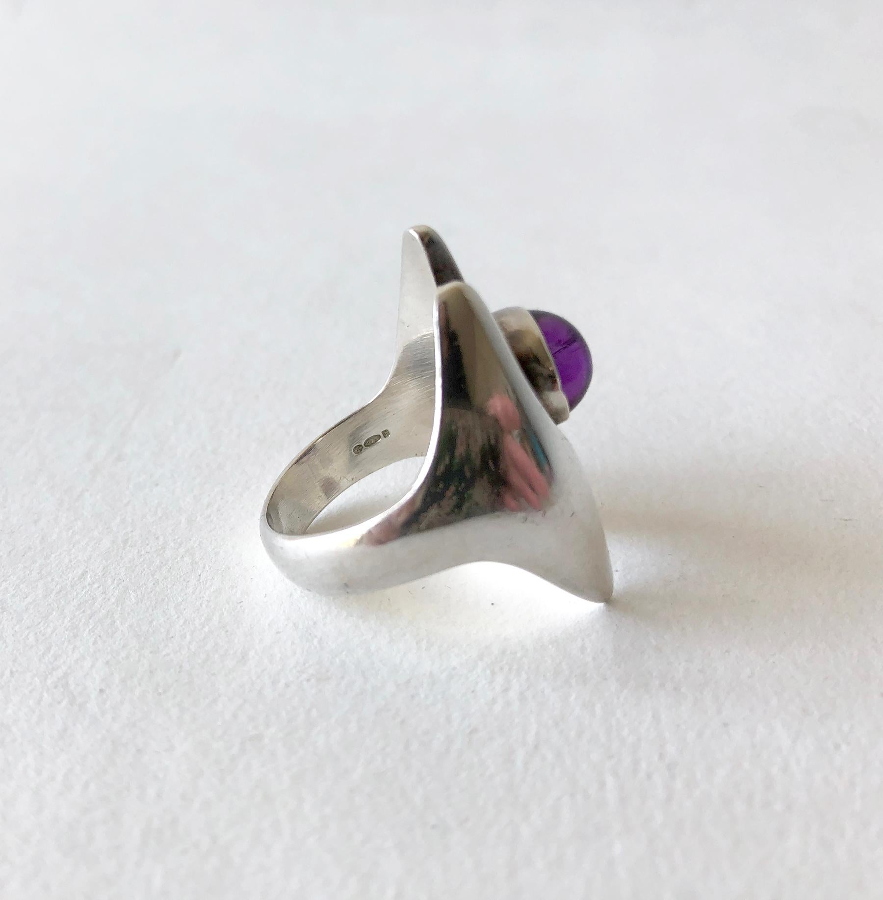 Henning Koppel for Georg Jensen Sterling Silver Amethyst Danish Modernist Ring In Good Condition In Palm Springs, CA