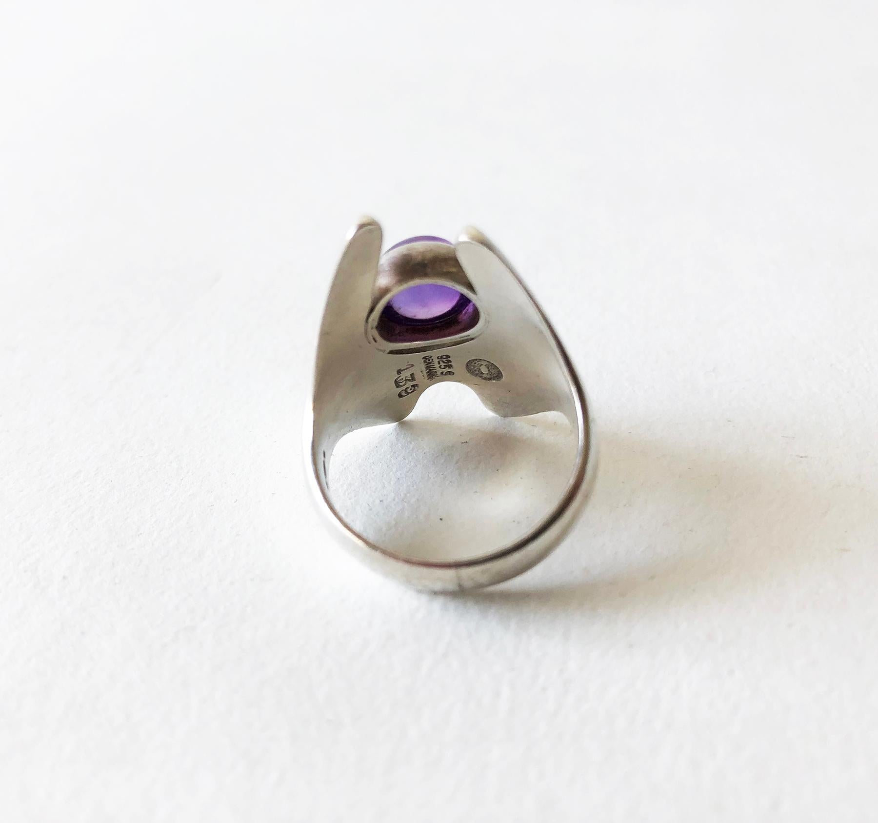 Women's Henning Koppel for Georg Jensen Sterling Silver Amethyst Danish Modernist Ring