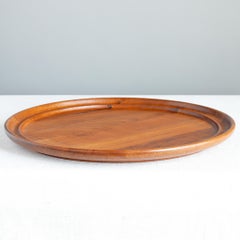 Henning Koppel Teak Tray for Georg Jensen, Staved Wood Round Serving Tray