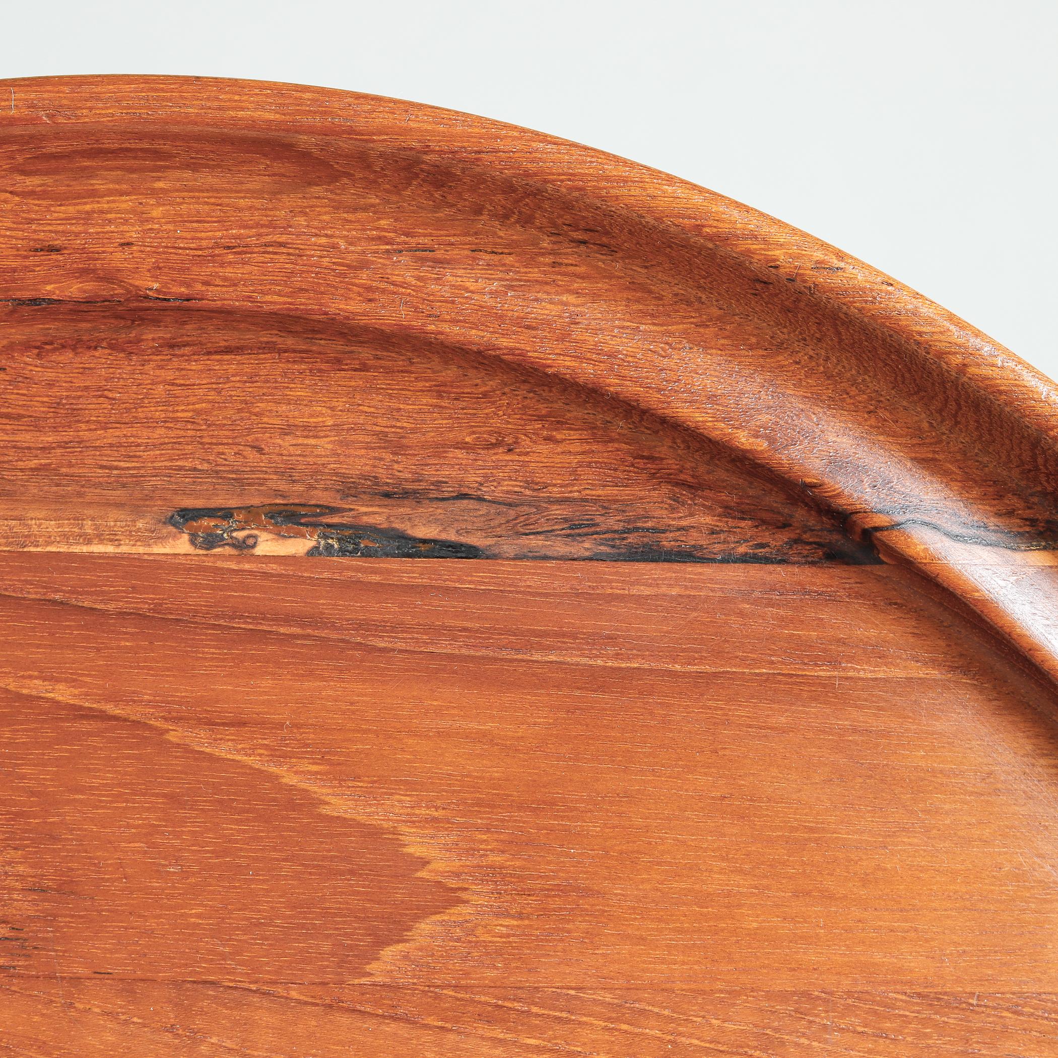 Henning Koppel Teak Tray for Georg Jensen, Staved Wood Round Serving Tray In Good Condition For Sale In Raleigh, NC