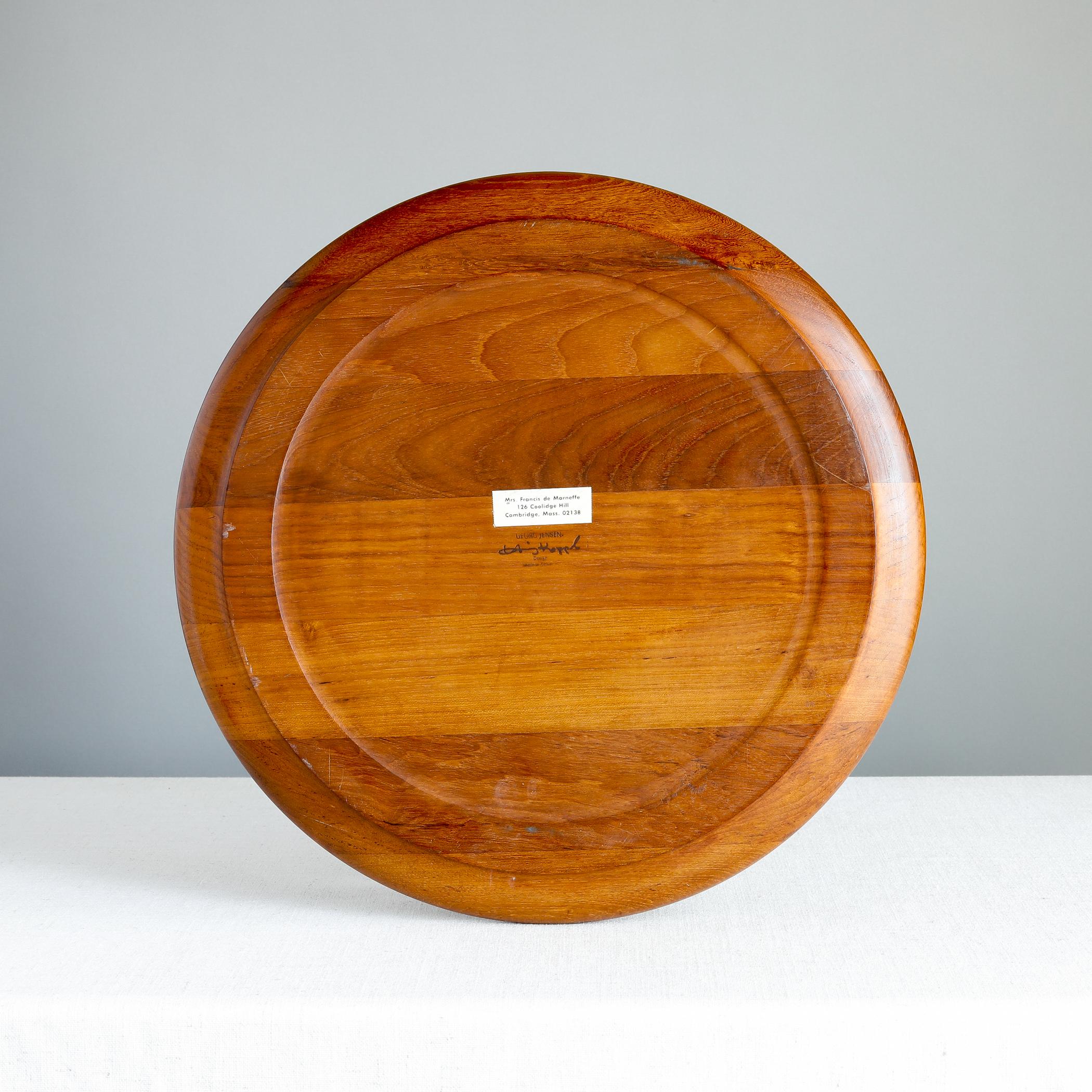 Mid-20th Century Henning Koppel Teak Tray for Georg Jensen, Staved Wood Round Serving Tray For Sale
