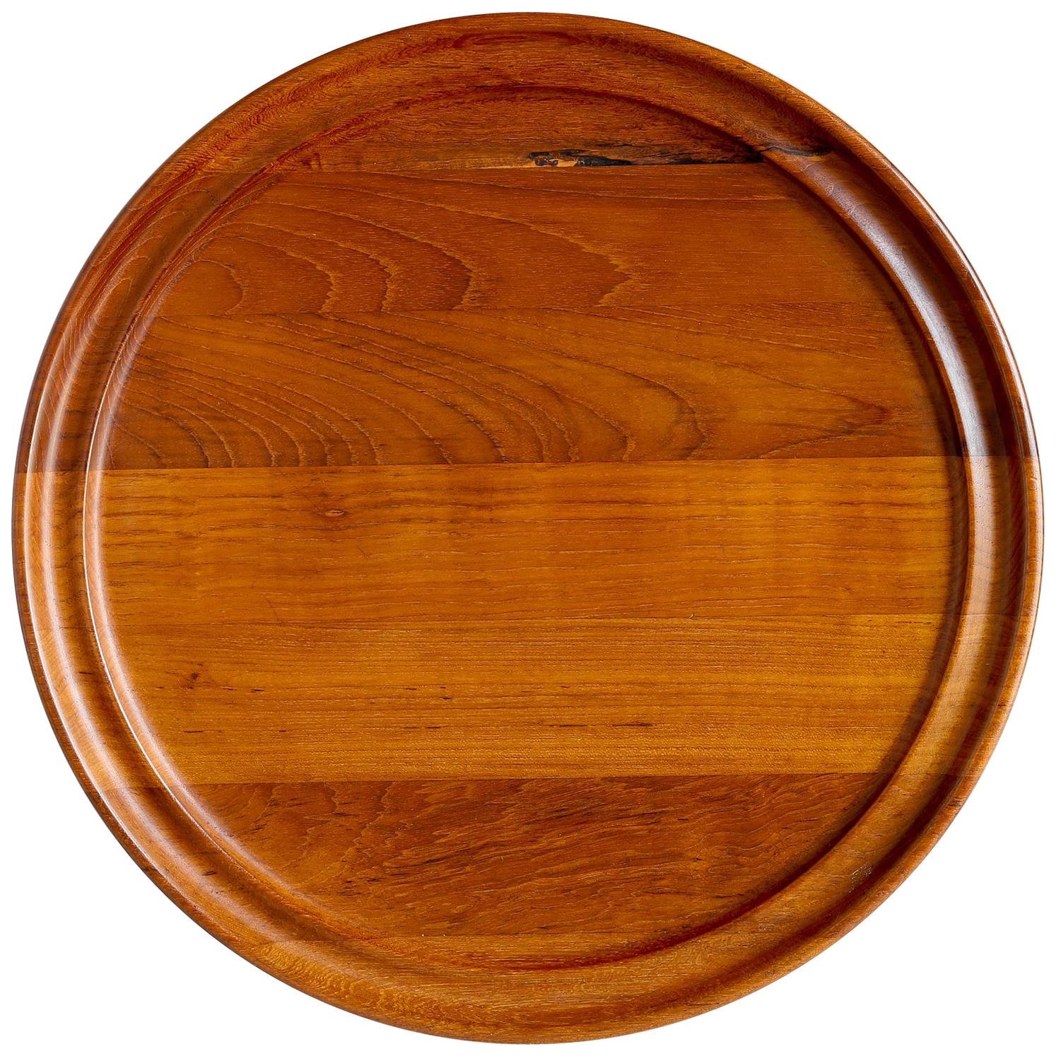 Henning Koppel Teak Tray for Georg Jensen, Staved Wood Round Serving Tray For Sale