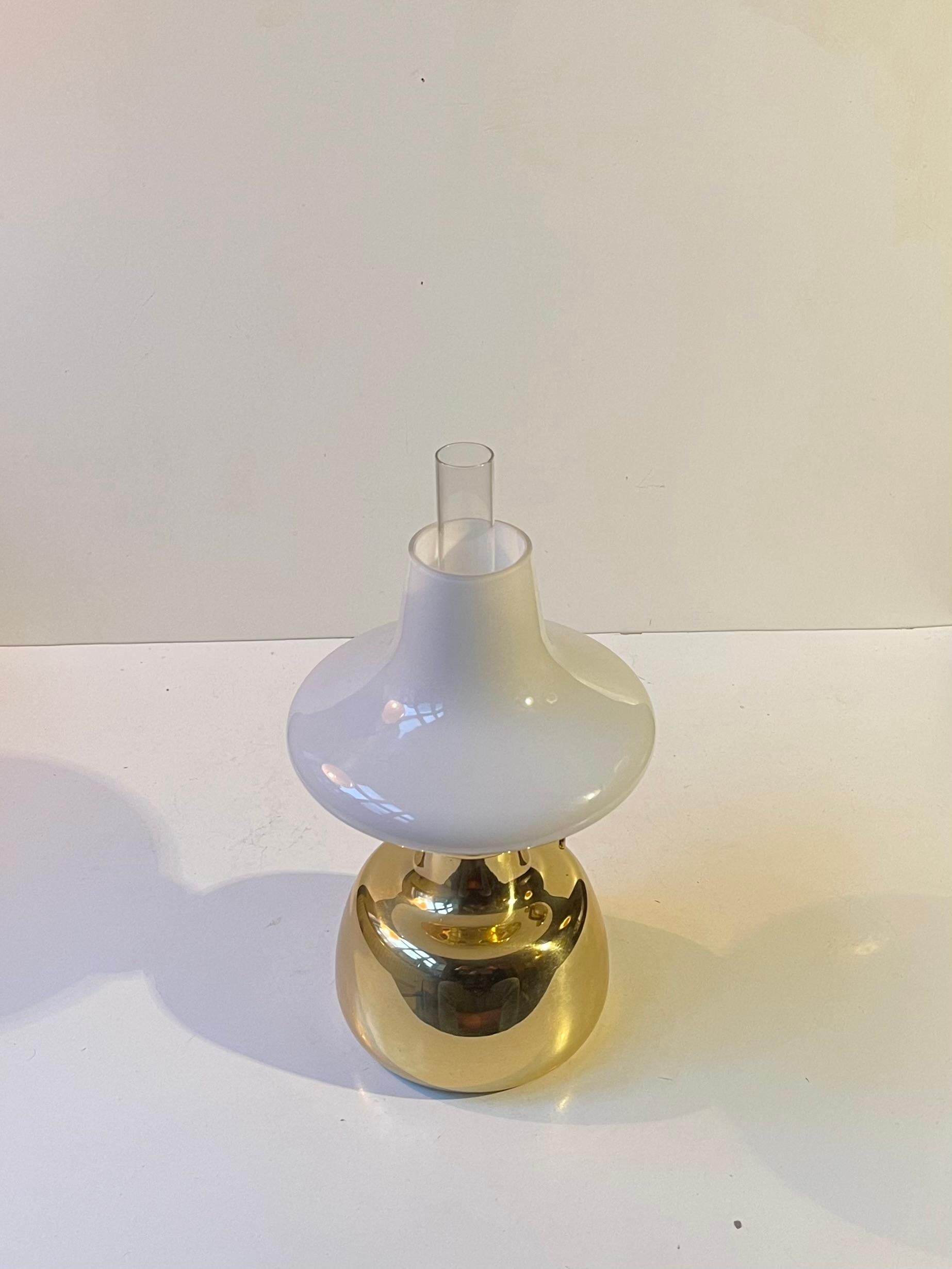 Mid-Century Modern Henning Koppel Vintage Brass & Opaline Glass Oil Lamp for Louis Poulsen, 1960s For Sale
