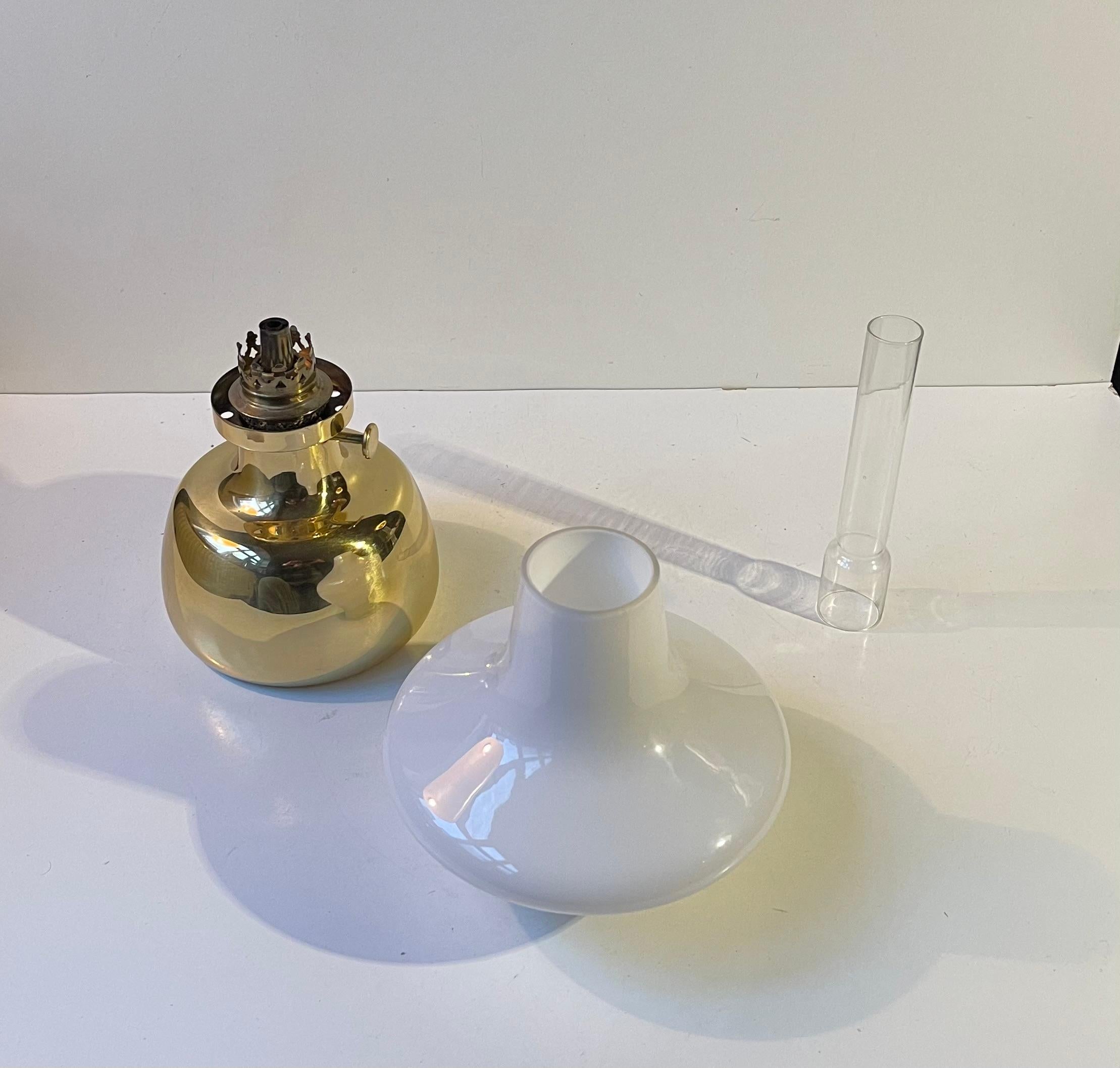 Danish Henning Koppel Vintage Brass & Opaline Glass Oil Lamp for Louis Poulsen, 1960s For Sale