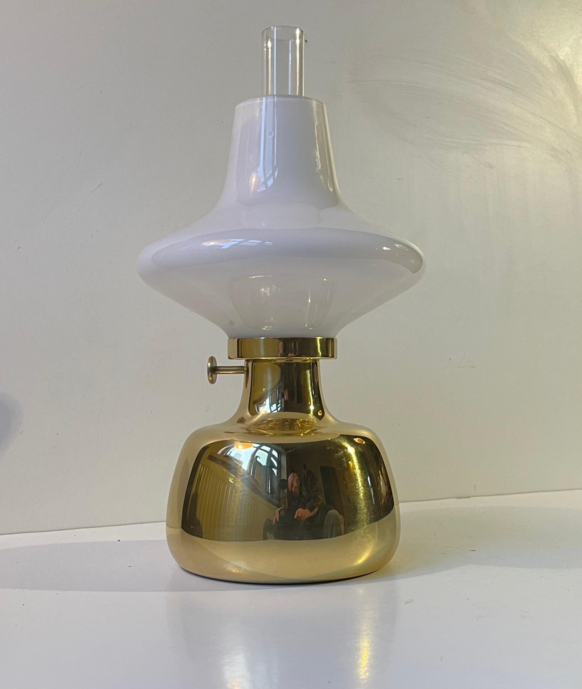 Henning Koppel Vintage Brass & Opaline Glass Oil Lamp for Louis Poulsen, 1960s In Good Condition For Sale In Esbjerg, DK