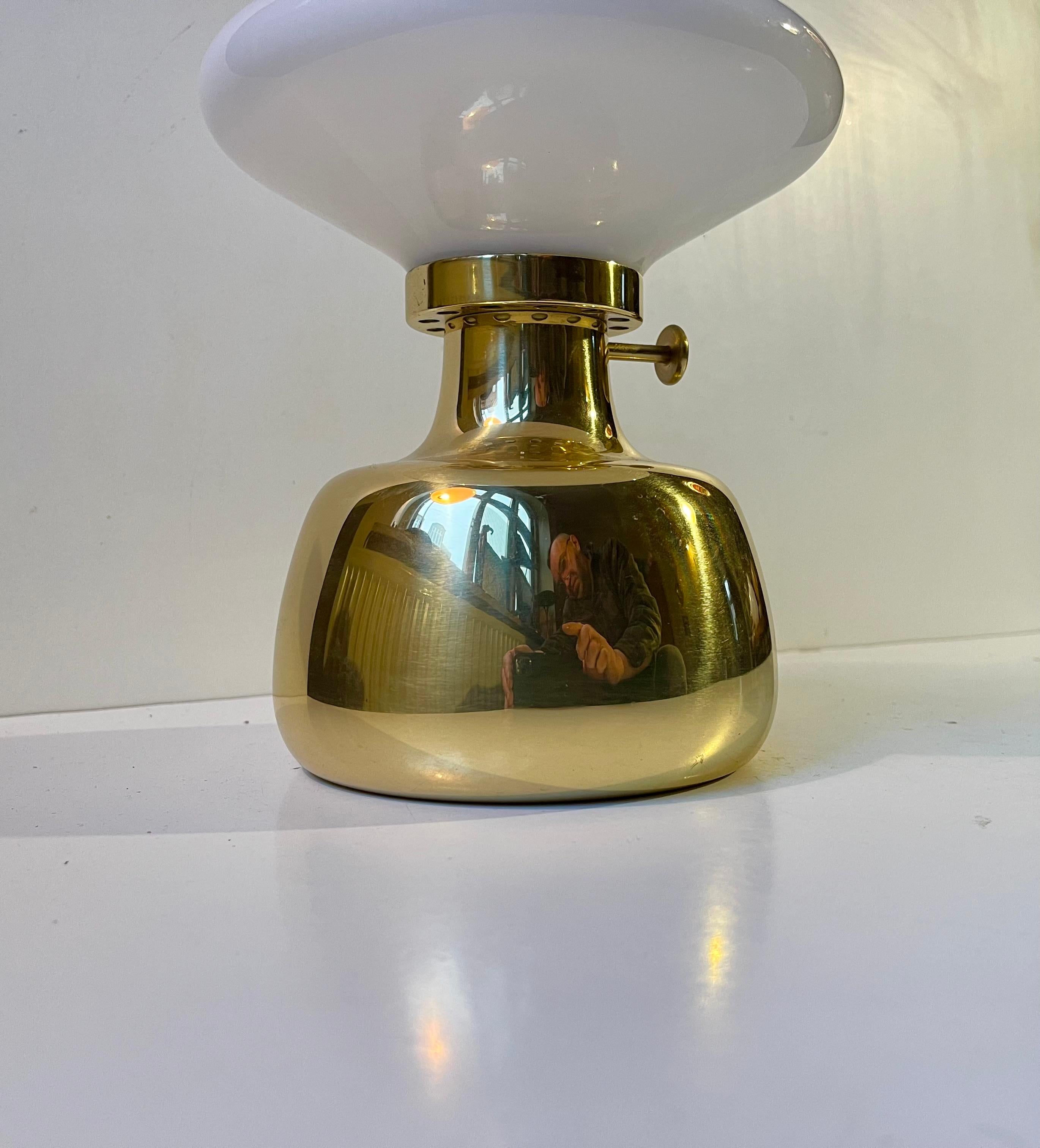 Mid-20th Century Henning Koppel Vintage Brass & Opaline Glass Oil Lamp for Louis Poulsen, 1960s For Sale