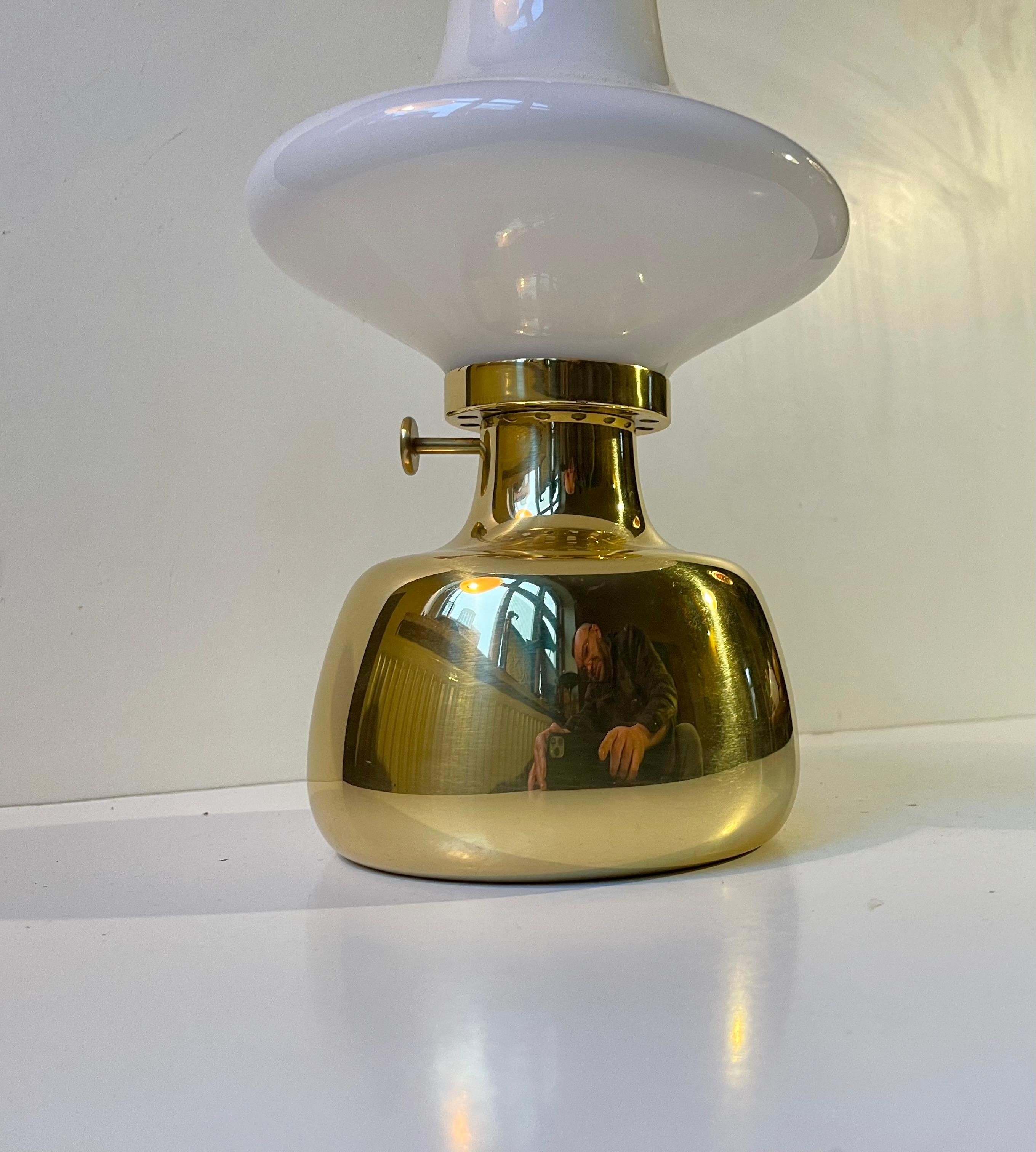 Henning Koppel Vintage Brass & Opaline Glass Oil Lamp for Louis Poulsen, 1960s For Sale 1