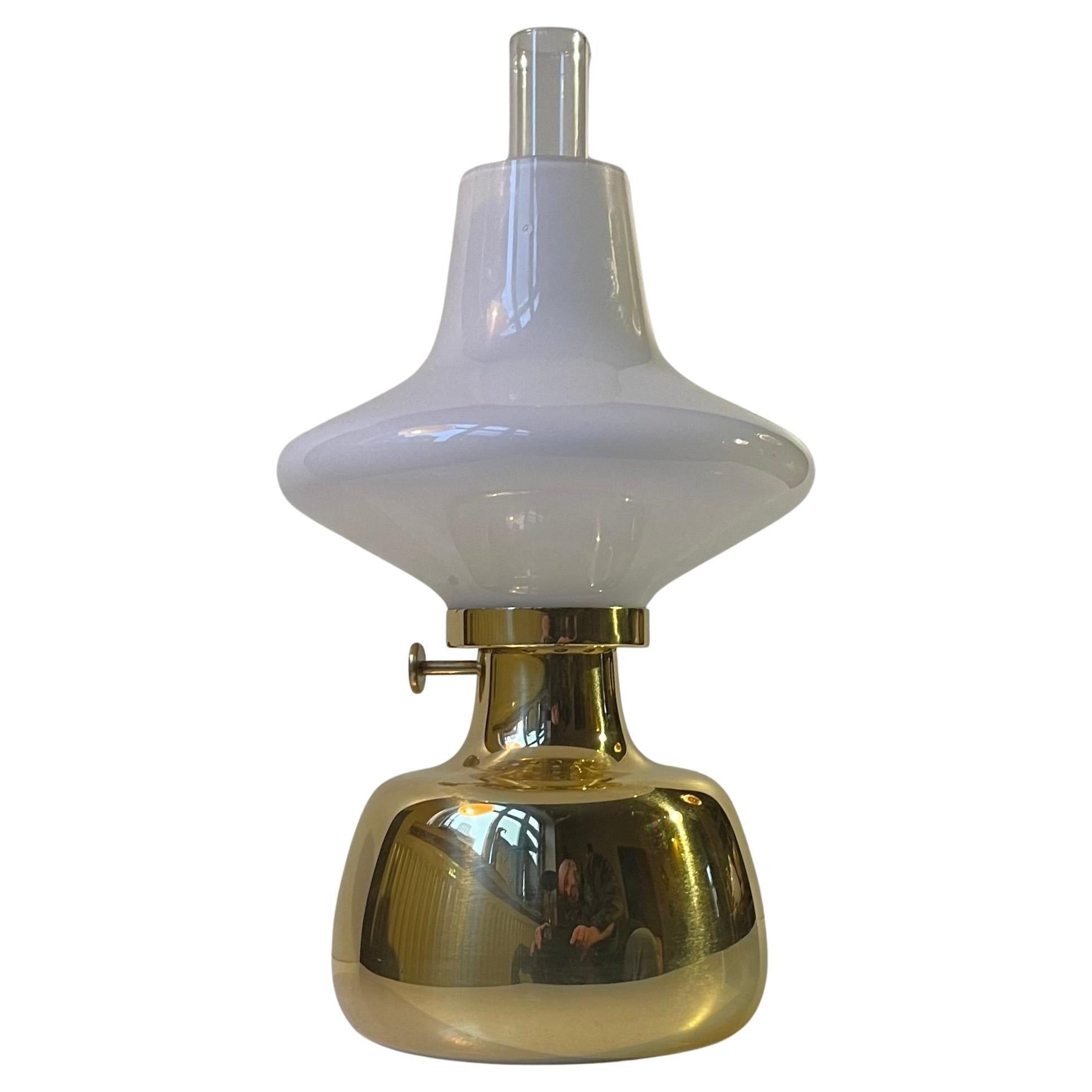 Henning Koppel Vintage Brass & Opaline Glass Oil Lamp for Louis Poulsen, 1960s