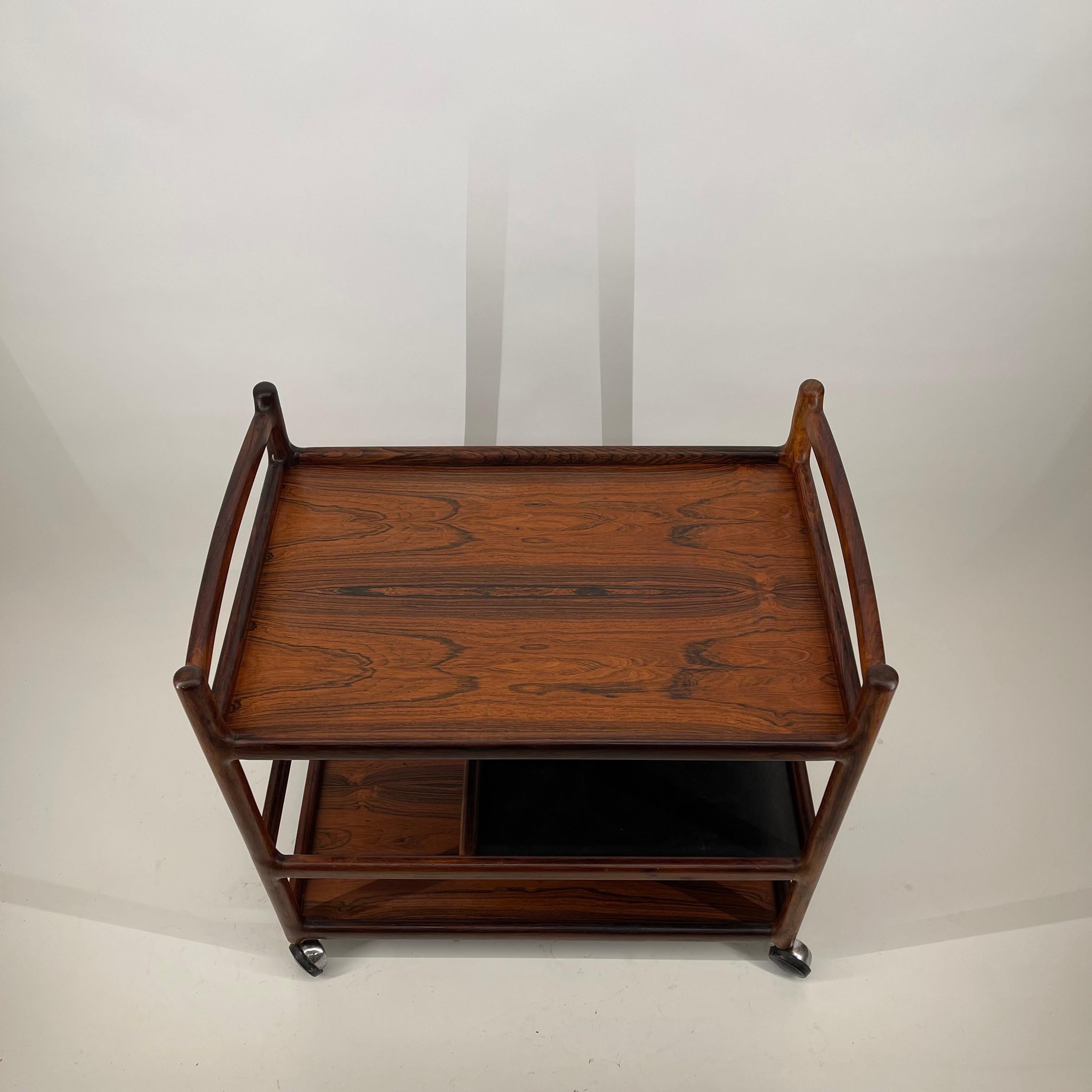Scandinavian Modern Henning Korch Wooden Serving Bar Cart for C.F. Christensen, Denmark, 1960s For Sale
