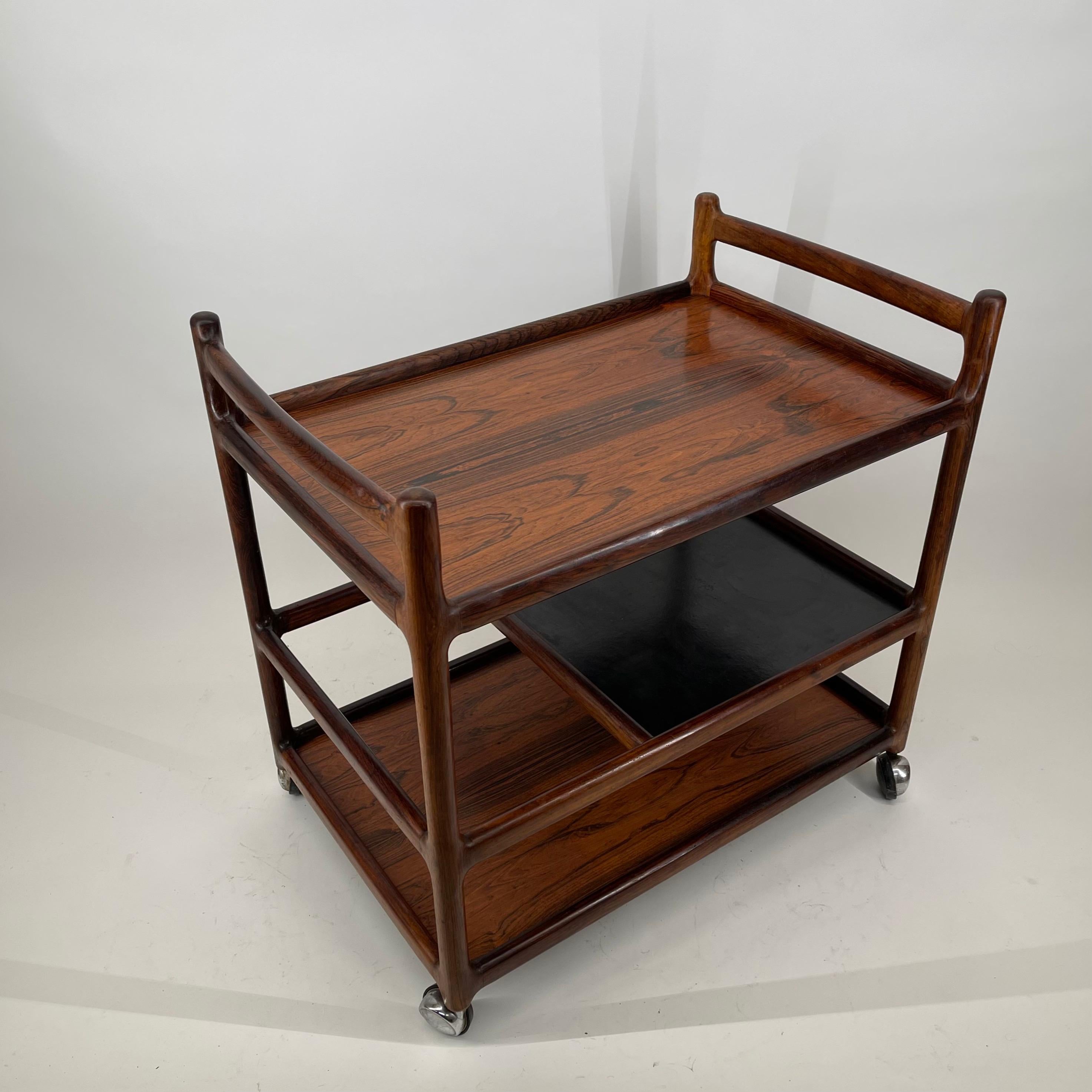 Danish Henning Korch Wooden Serving Bar Cart for C.F. Christensen, Denmark, 1960s For Sale