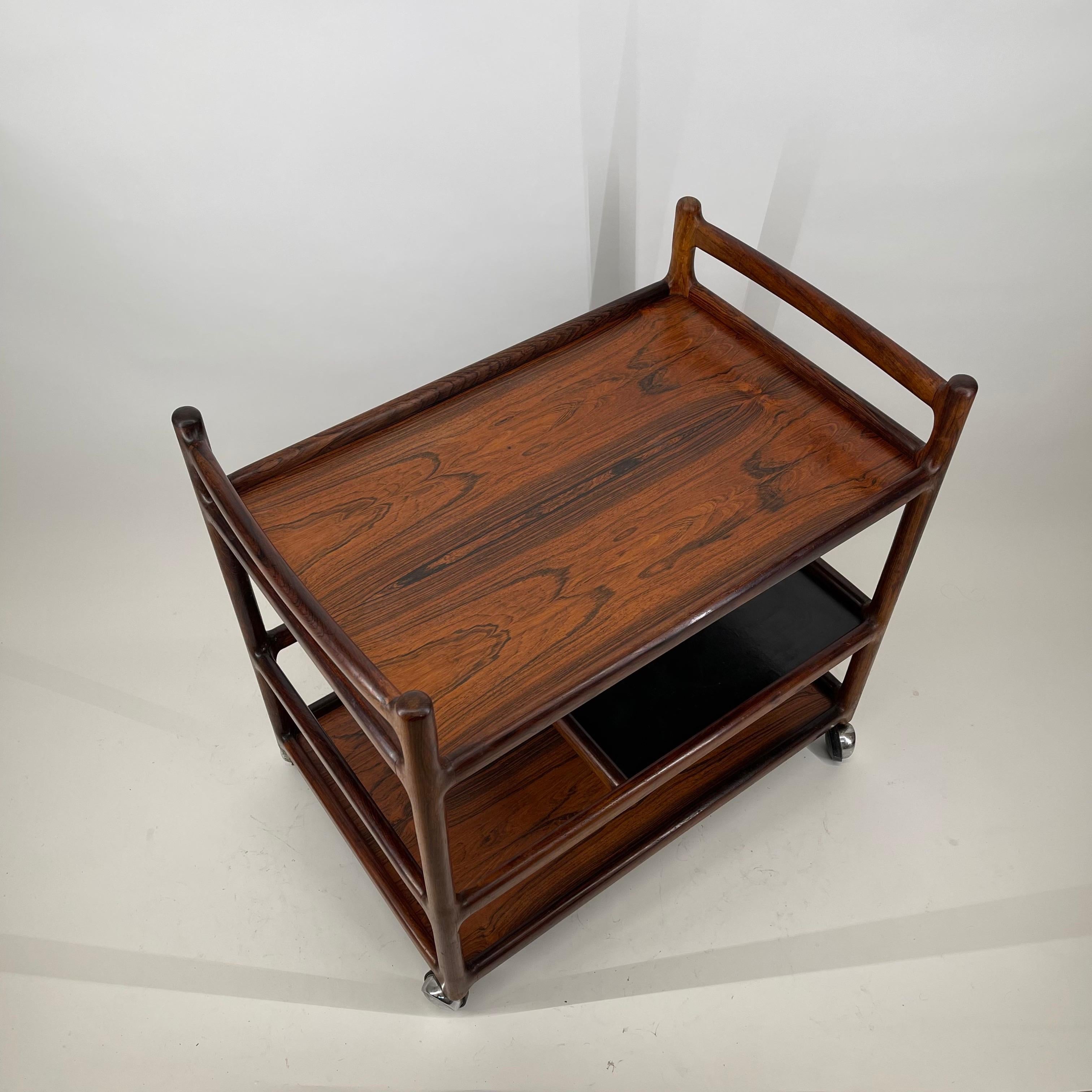 Mid-20th Century Henning Korch Wooden Serving Bar Cart for C.F. Christensen, Denmark, 1960s For Sale