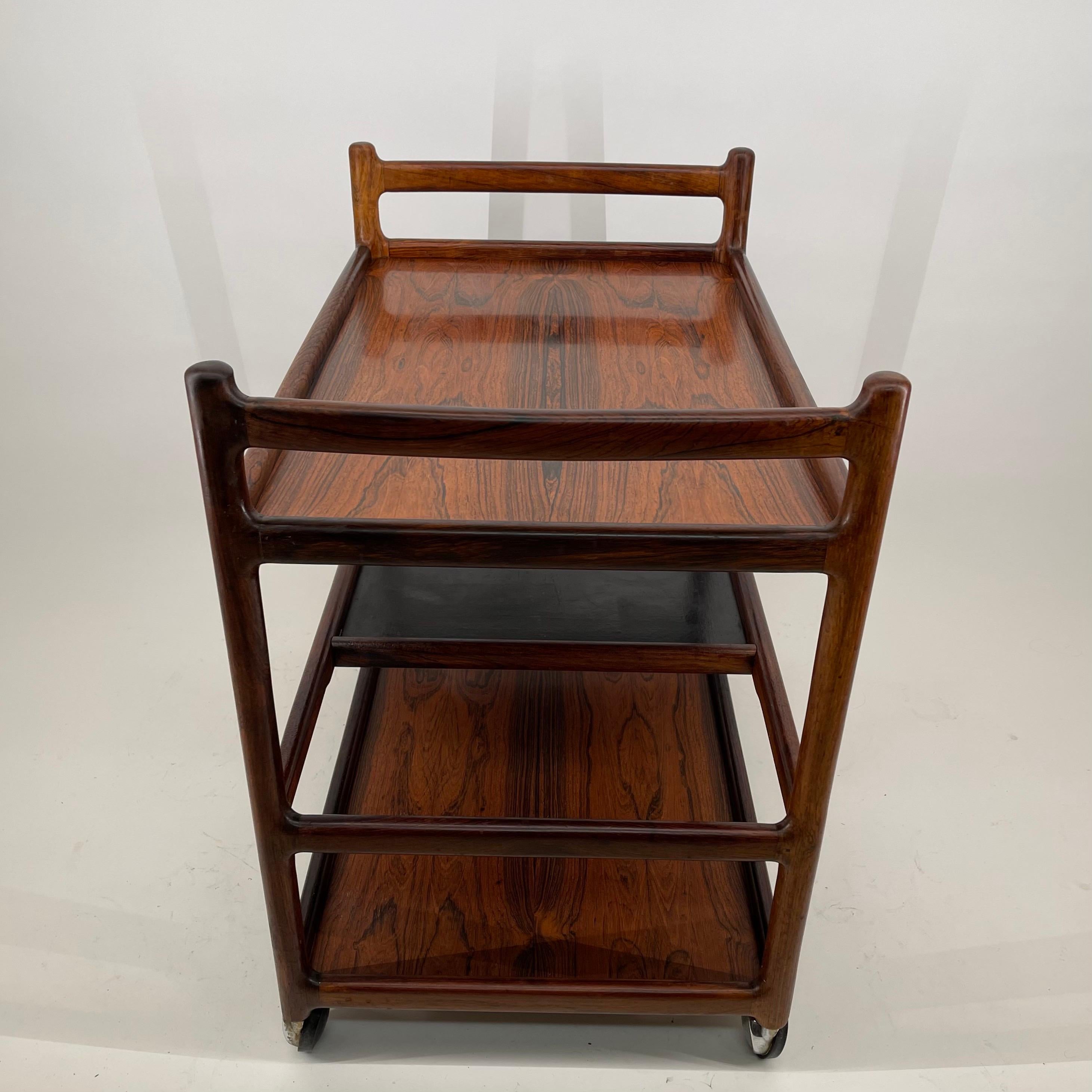 Hardwood Henning Korch Wooden Serving Bar Cart for C.F. Christensen, Denmark, 1960s For Sale