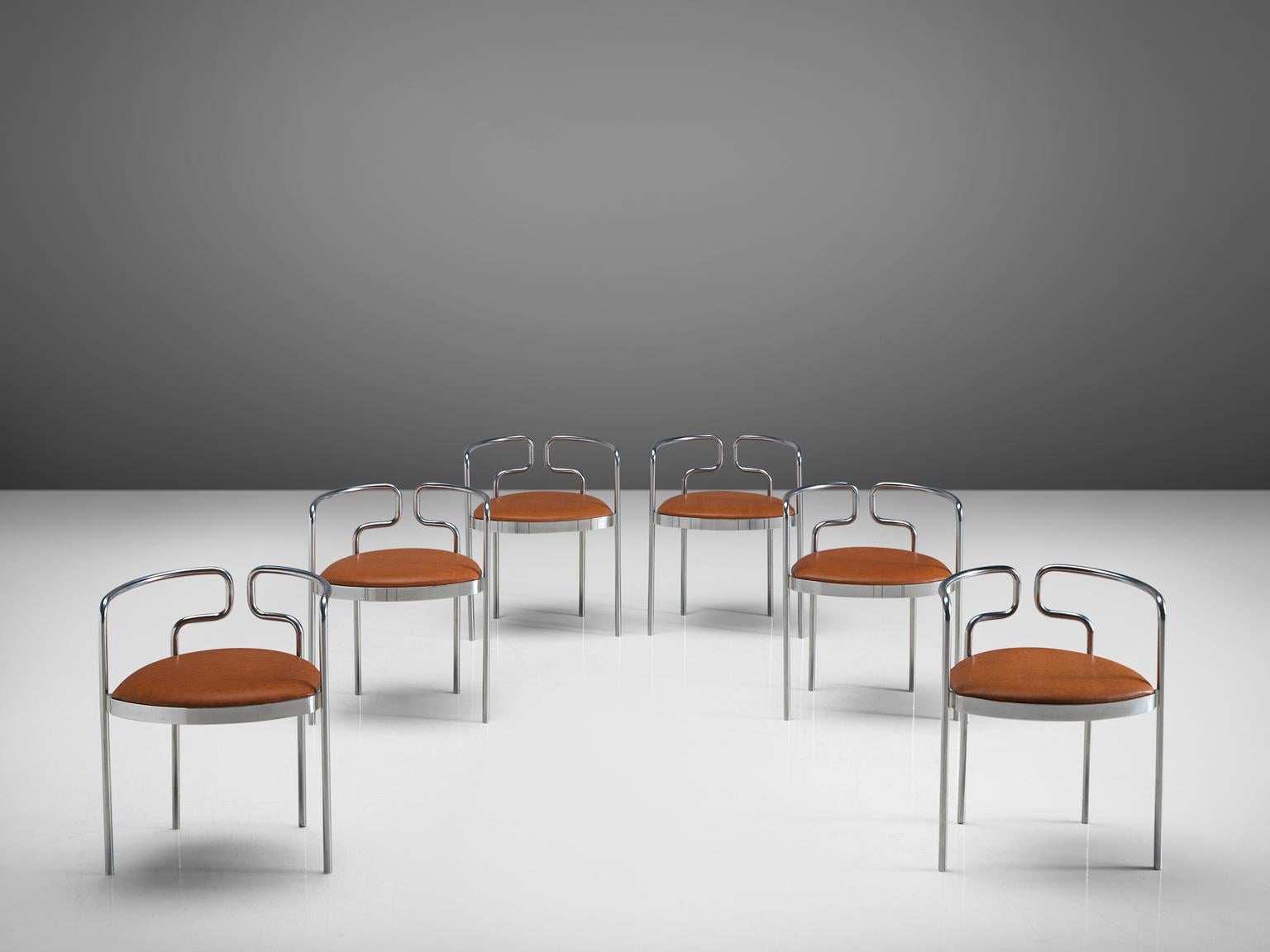 Scandinavian Modern Henning Larsen Set of Six Tubular Dining Chairs with Cognac Leather
