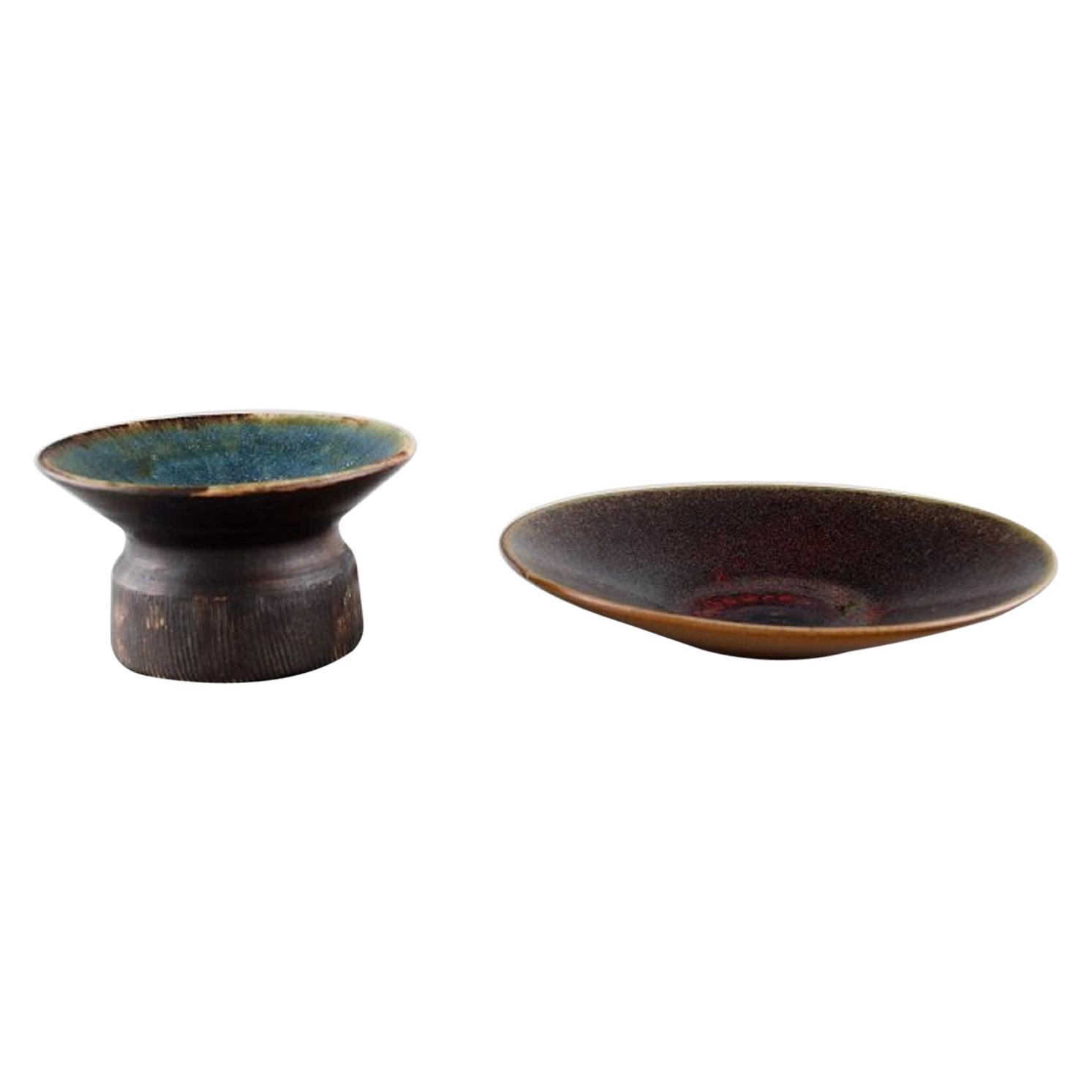 Henning Nilsson for Höganäs, Candlestick and Dish in Glazed Ceramics, 1960s /70s For Sale