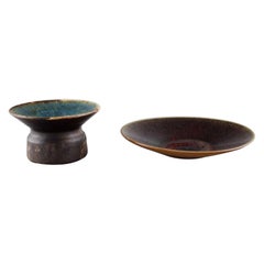 Henning Nilsson for Höganäs, Candlestick and Dish in Glazed Ceramics, 1960s /70s