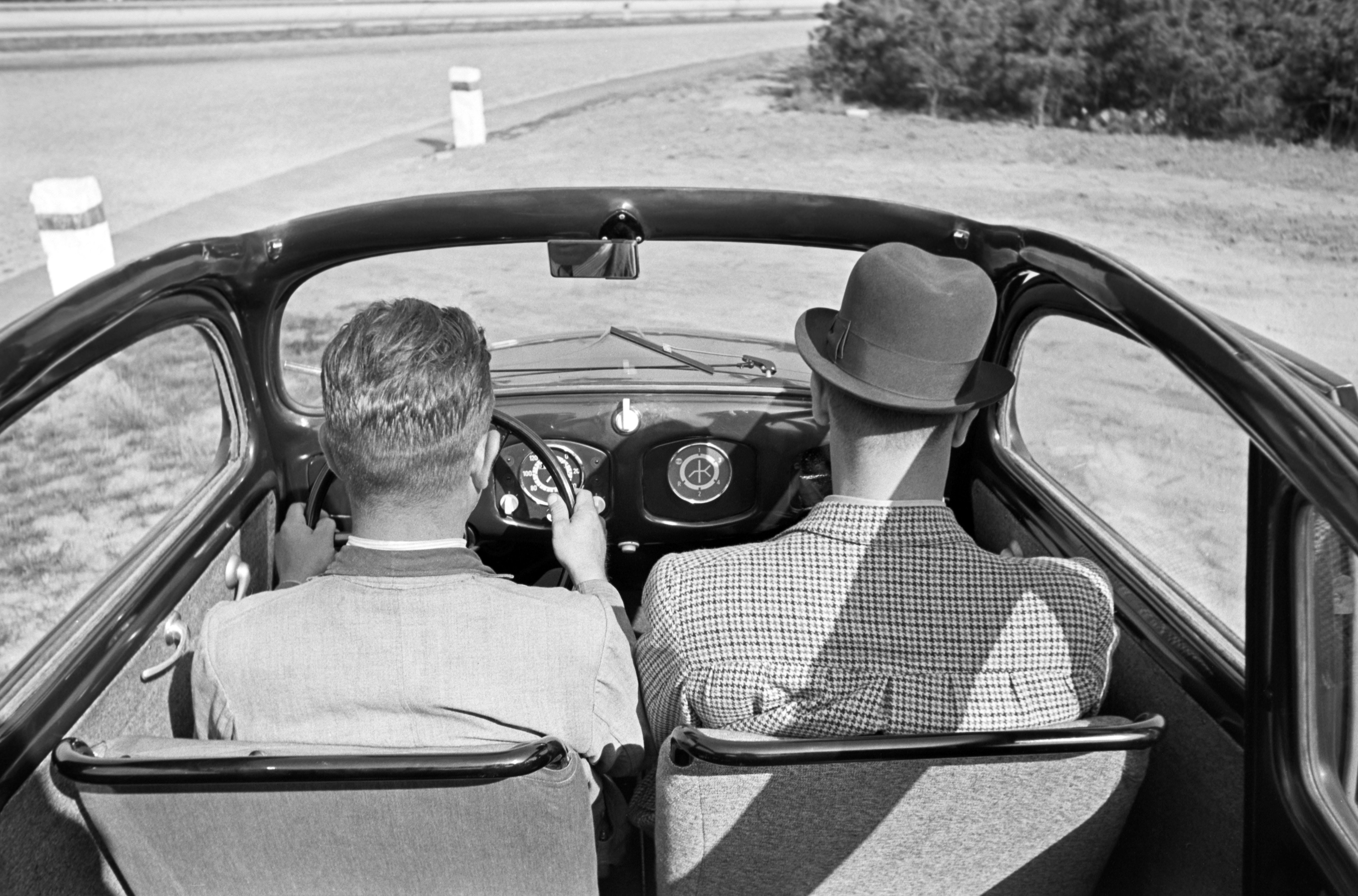 Henning Nolte Black and White Photograph - Front seats and dashboard of the Volkswagen beetle, Germany 1938 Printed Later 