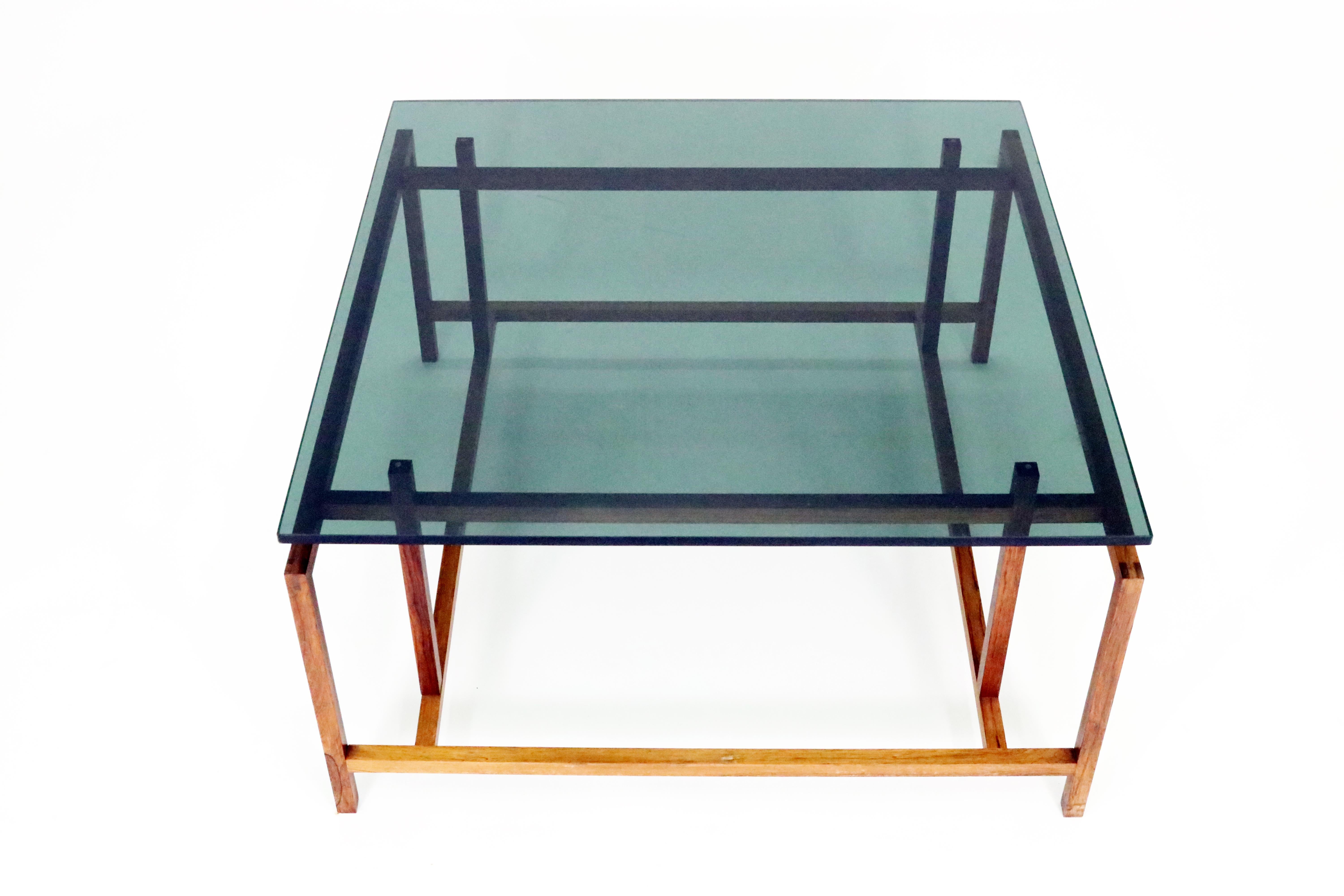 Henning Norgaard for Komfort Rosewood and Floating Glass Top Coffee Table For Sale 1