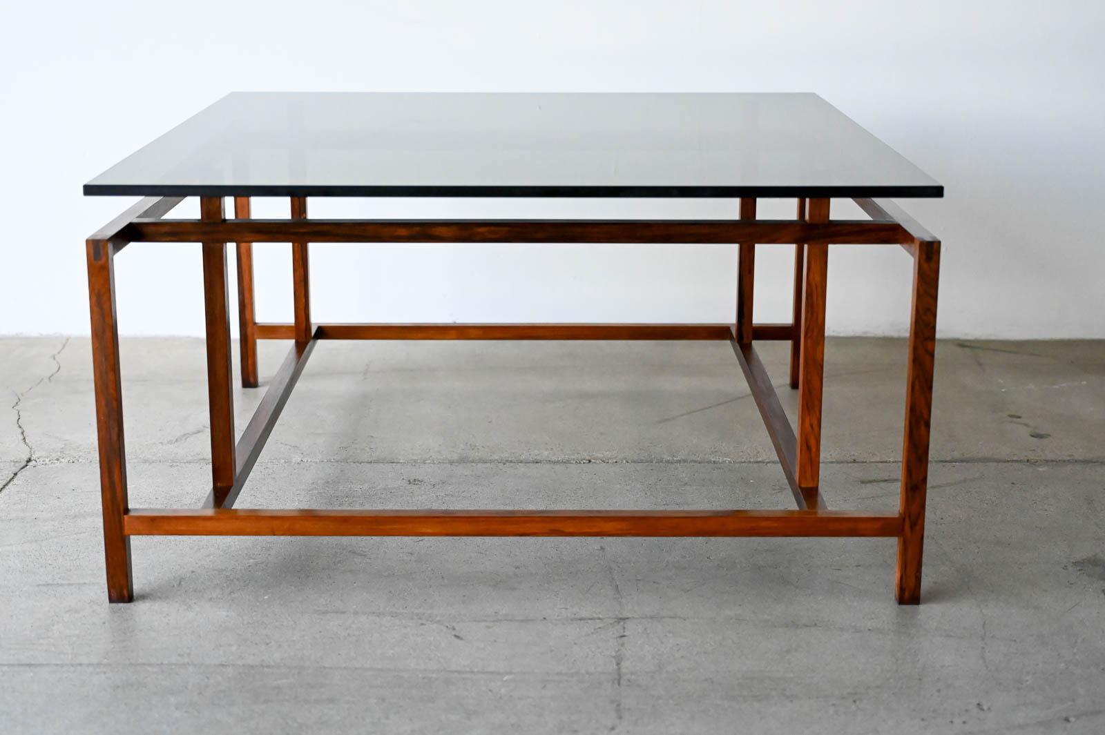 Mid-Century Modern Henning Norgaard for Komfort Rosewood and Smoked Glass Coffee Table, ca. 1960