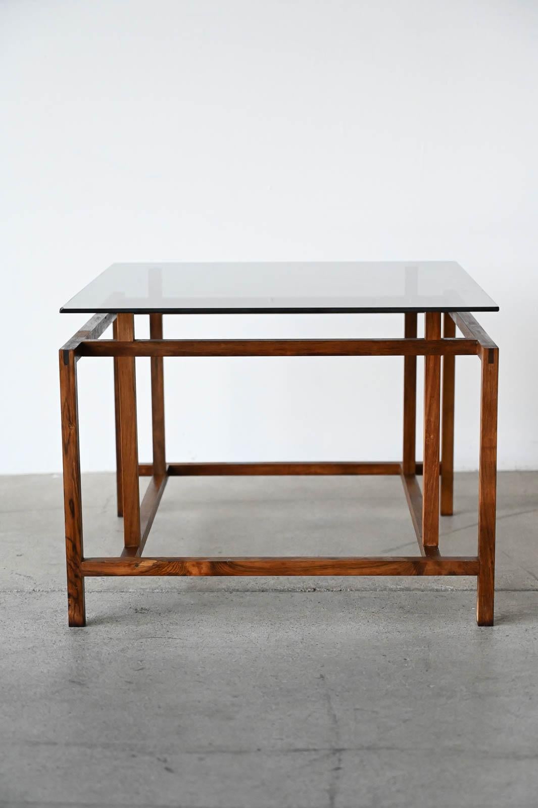 Mid-Century Modern Henning Norgaard for Komfort Rosewood and Smoked Glass Side Table, ca. 1960