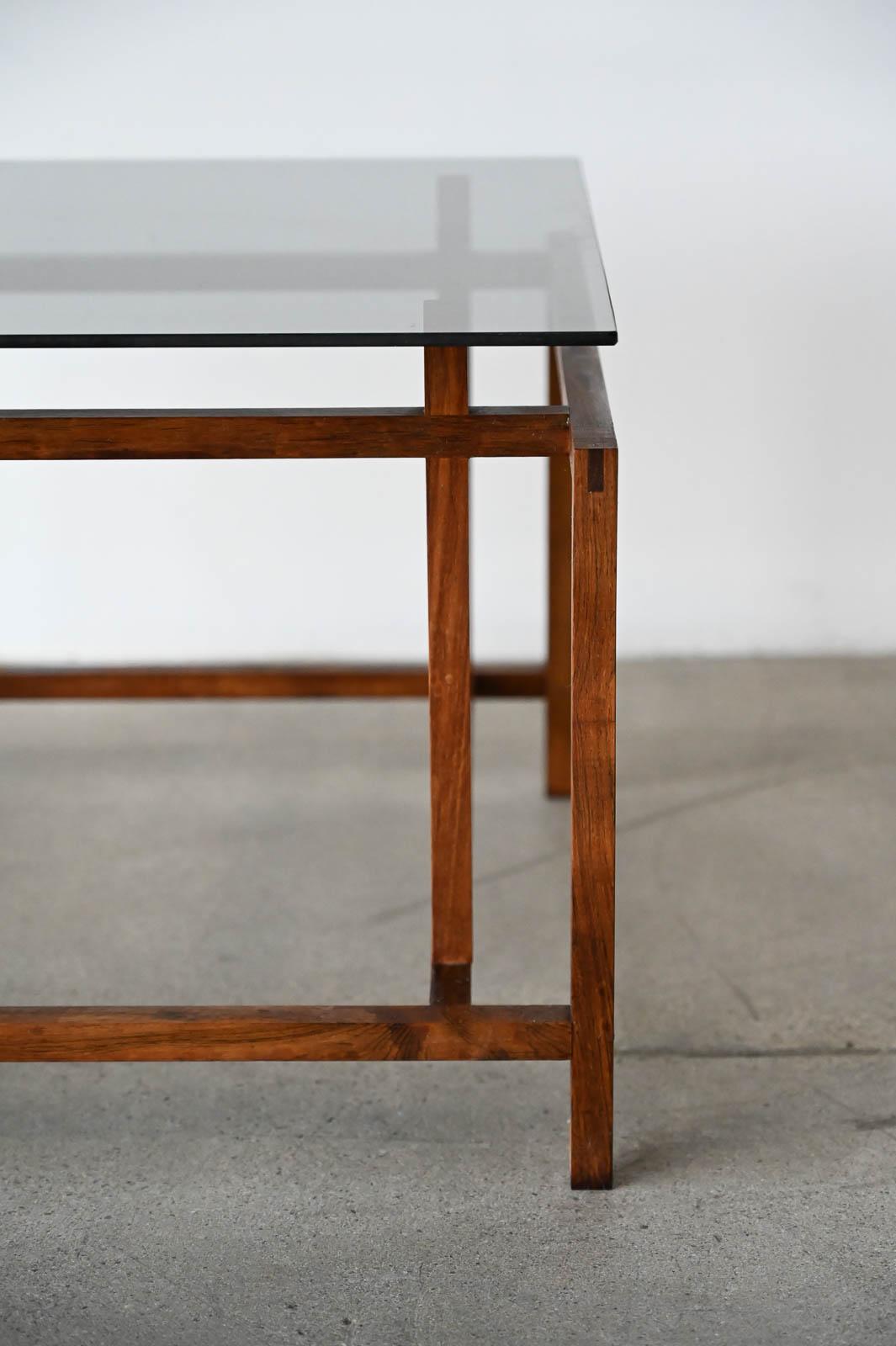 Mid-20th Century Henning Norgaard for Komfort Rosewood and Smoked Glass Side Table, ca. 1960
