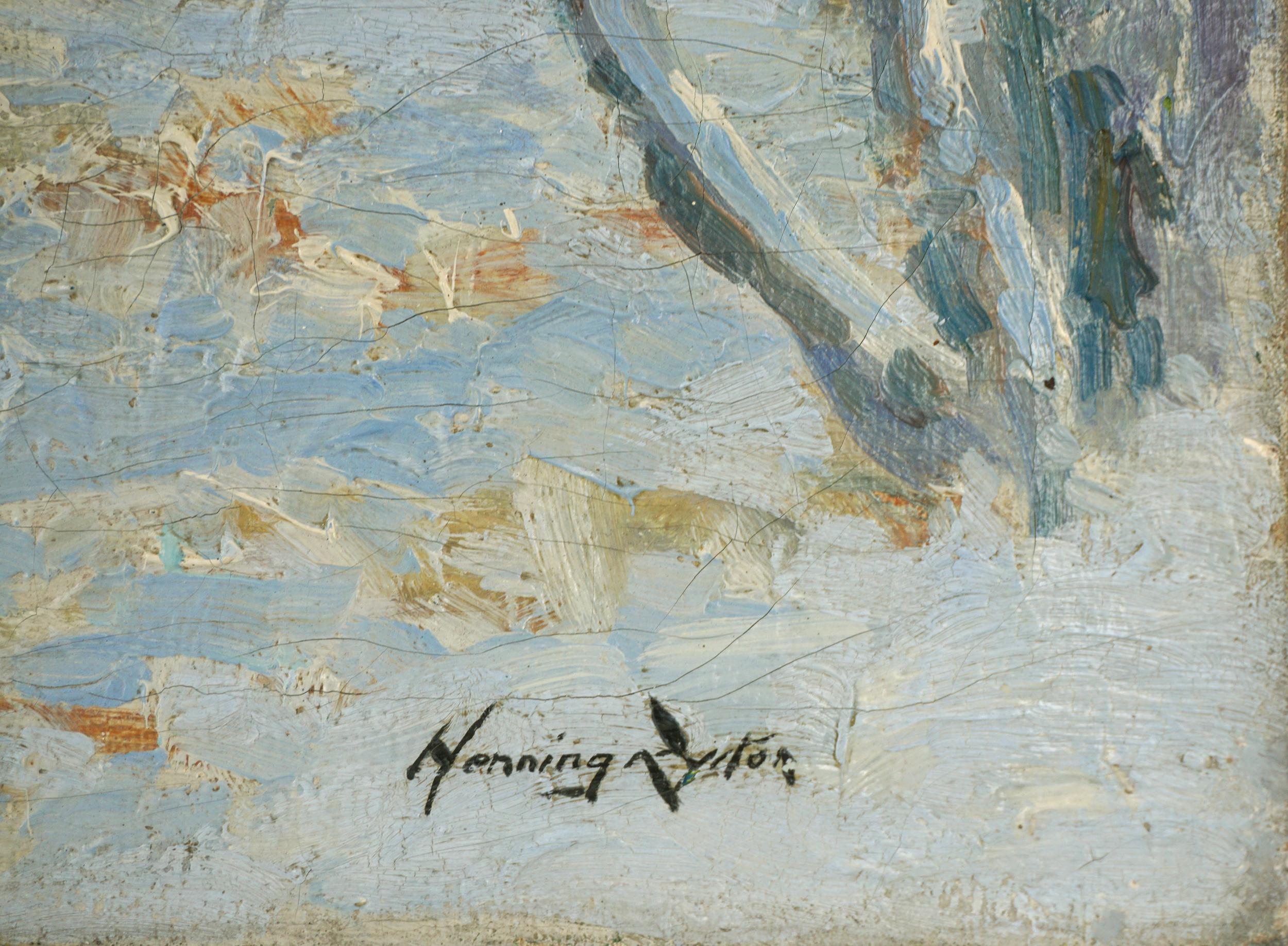 Paysage impressionniste américain du début du 20e siècle - Paysage de Chicago givré - Gris Landscape Painting par Henning Ryden