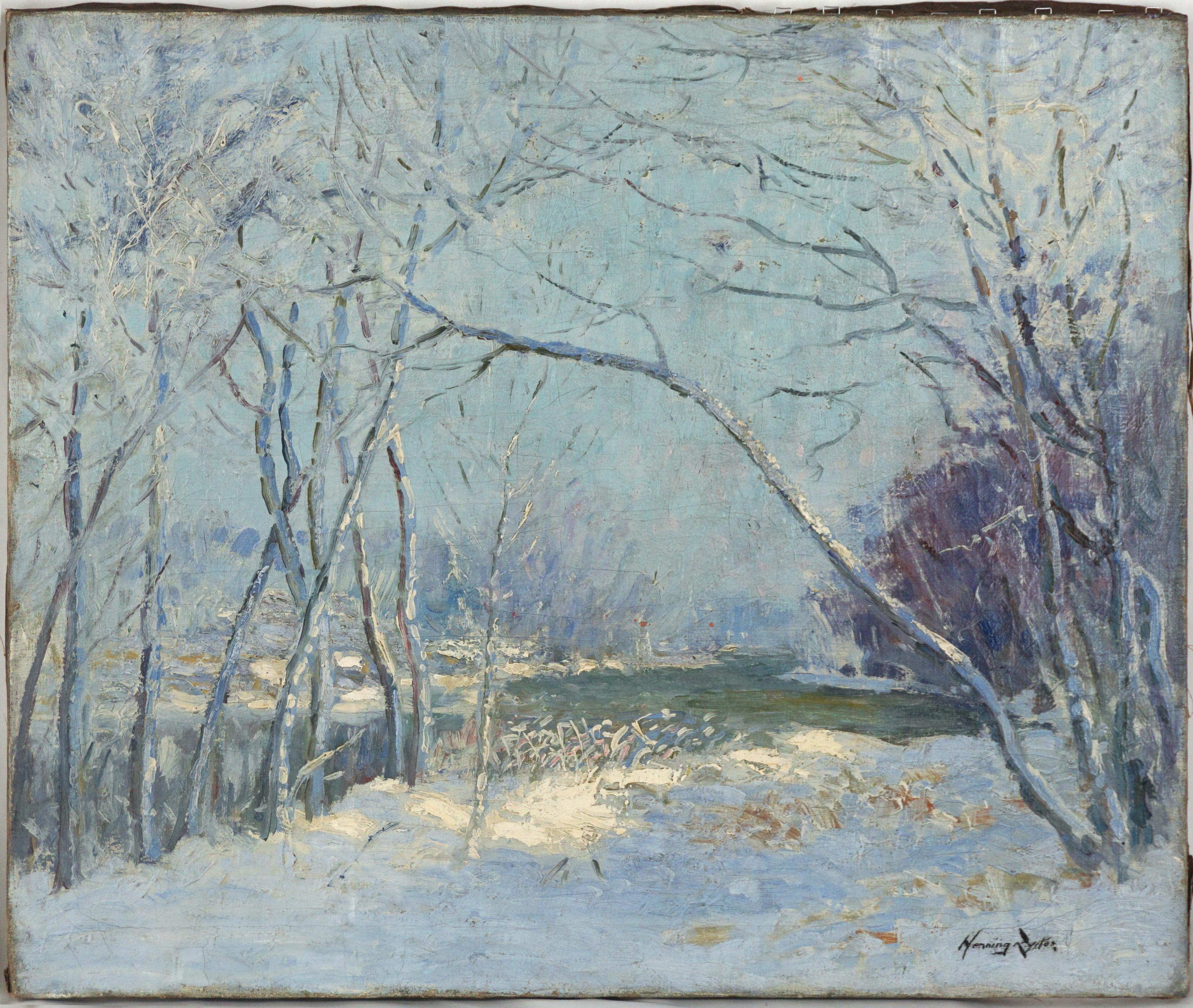 Landscape Painting Henning Ryden - Paysage impressionniste américain du début du 20e siècle - Paysage de Chicago givré