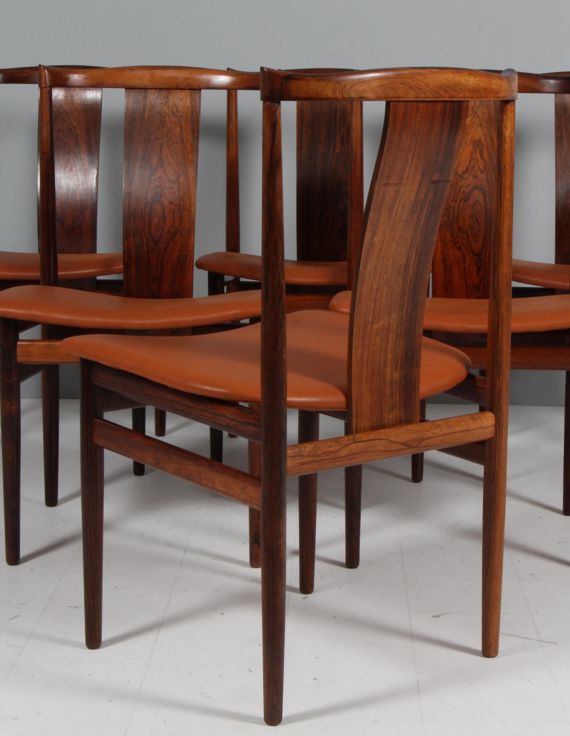 Leather Henning Sørensen, Set of six rosewood Chairs For Sale