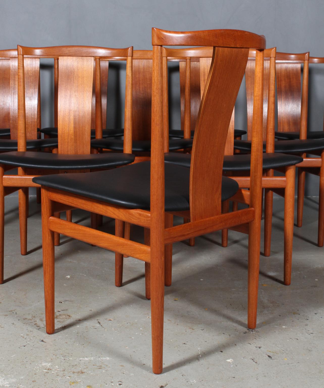 Leather Henning Sørensen, Set of Ten Teak Chairs
