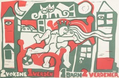 Henning Tais Hedin. Proof print on paper. Humorous scene with a couple, 1978.