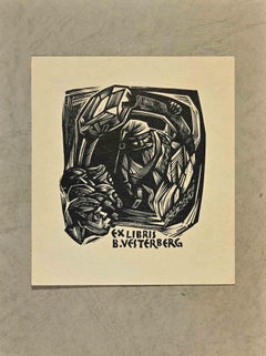 Vintage  Ex Libris   - B. Vesterberg - Woodcut by Henno Harrak - 1990