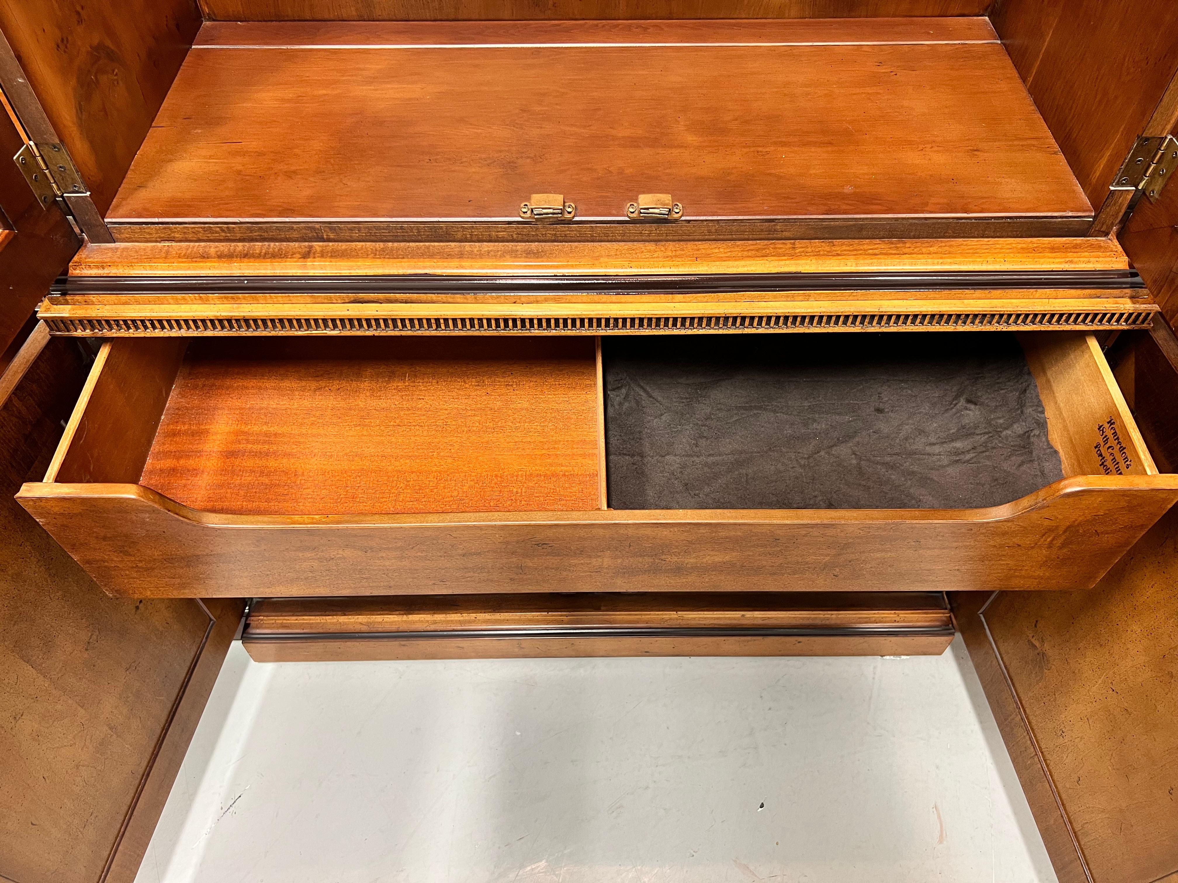 HENREDON 18th Century Portfolio Yew Wood Breakfront Bookcase China Cabinet For Sale 4