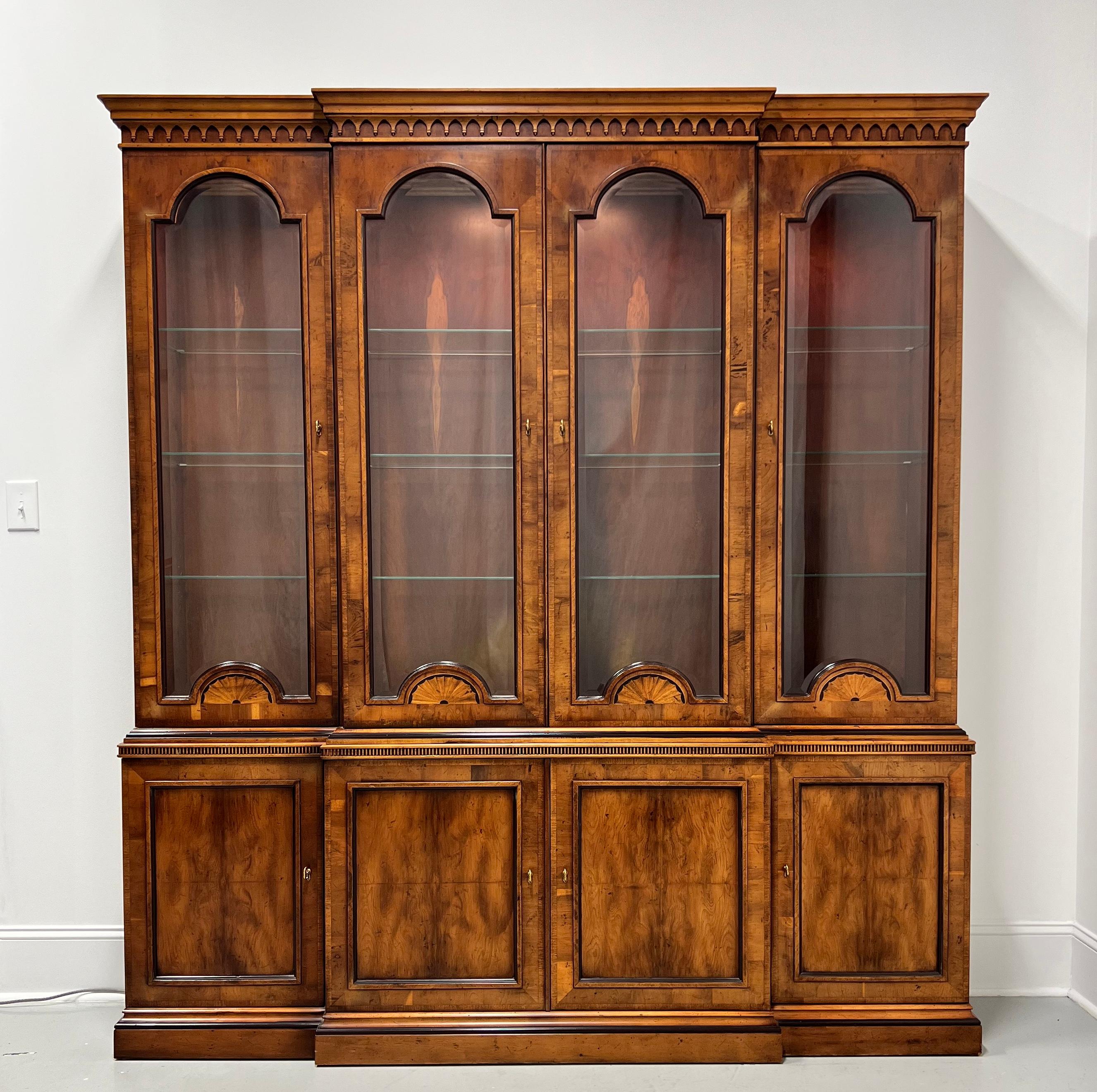 HENREDON 18th Century Portfolio Yew Wood Breakfront Bookcase China Cabinet For Sale 8