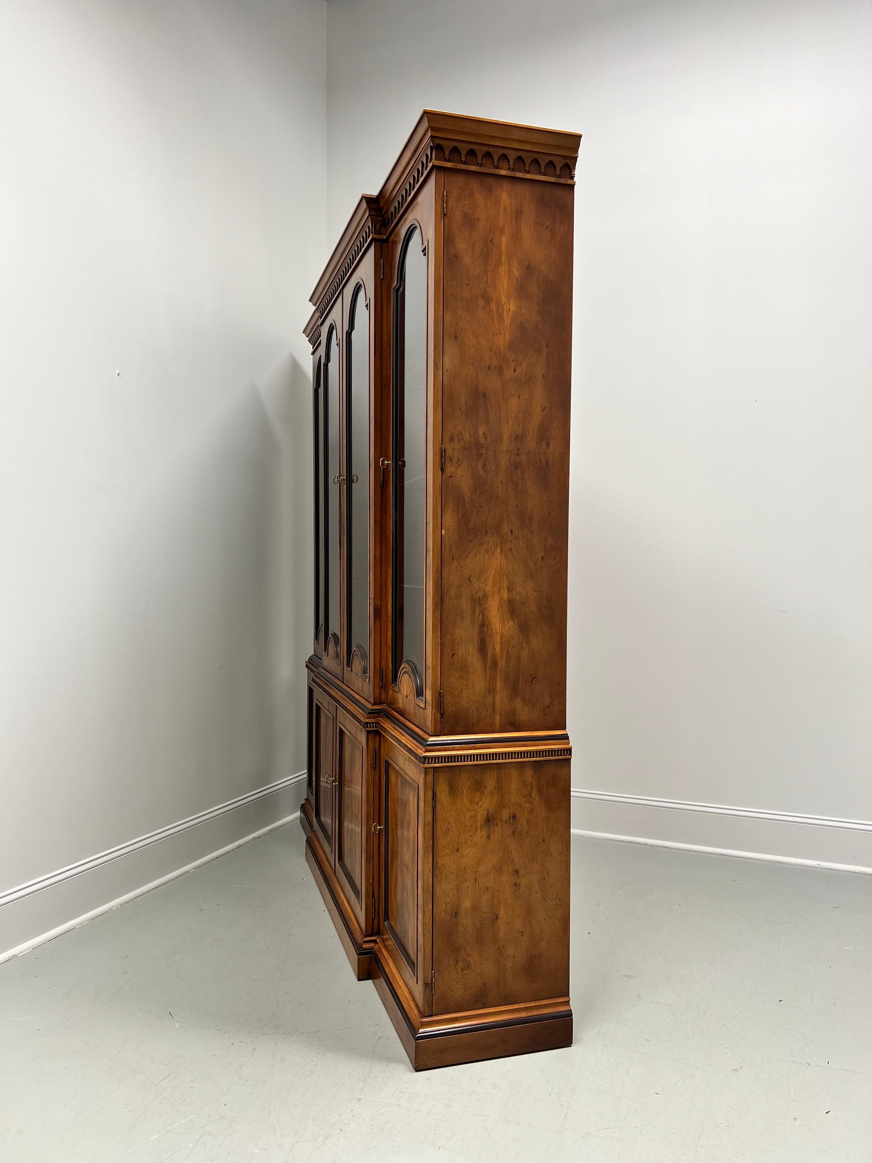 American HENREDON 18th Century Portfolio Yew Wood Breakfront Bookcase China Cabinet For Sale