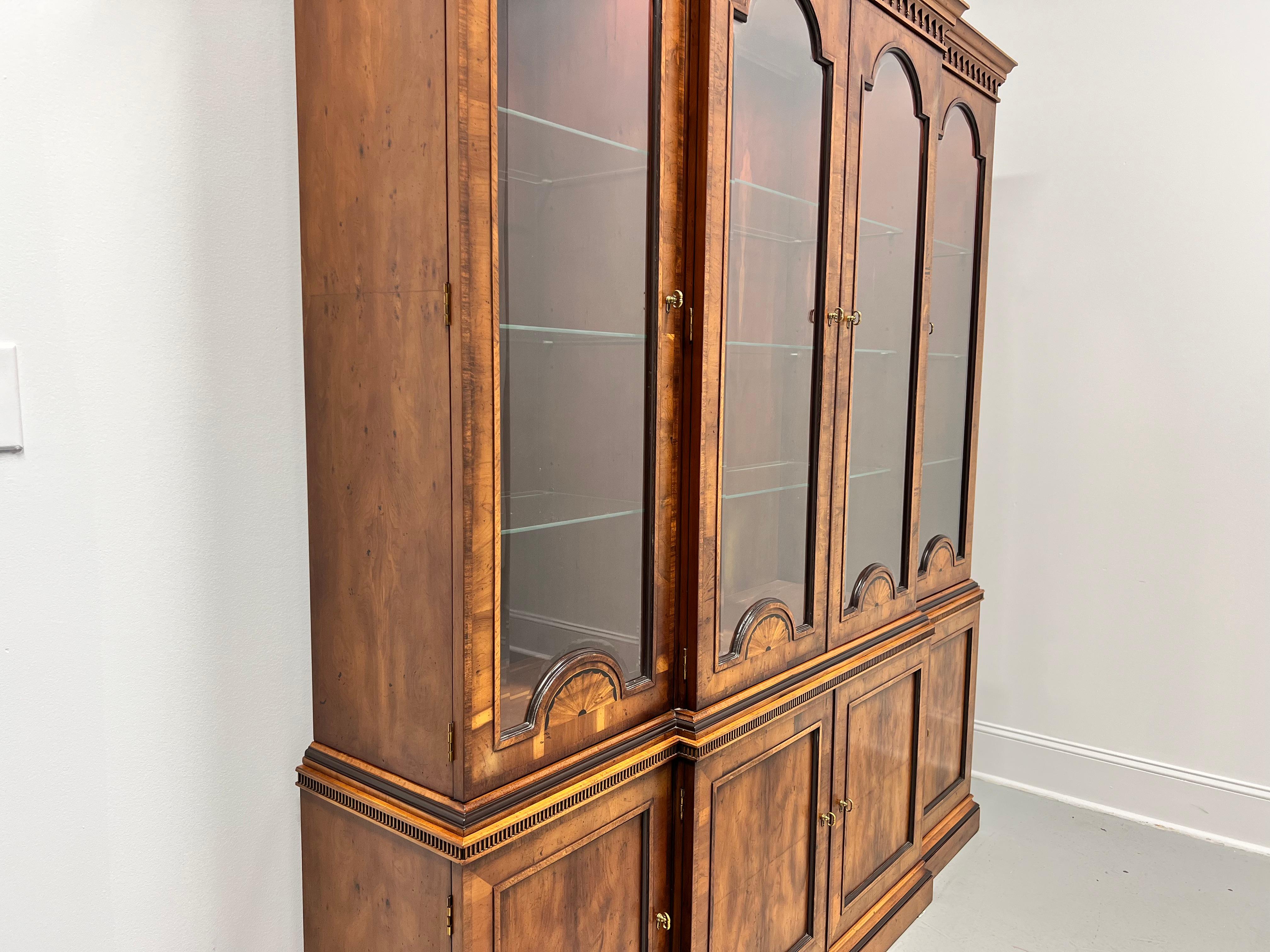 Brass HENREDON 18th Century Portfolio Yew Wood Breakfront Bookcase China Cabinet For Sale