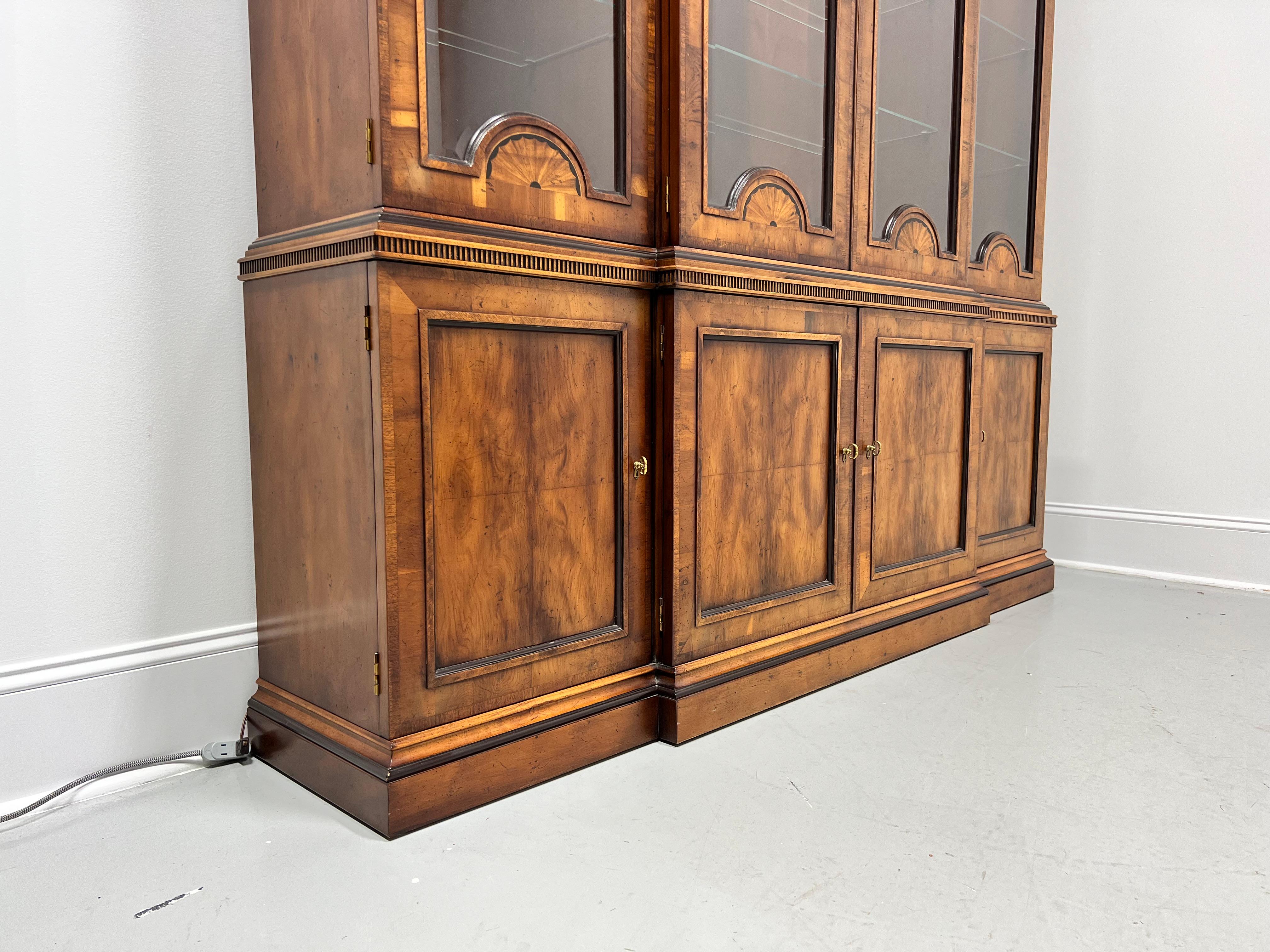 HENREDON 18th Century Portfolio Yew Wood Breakfront Bookcase China Cabinet For Sale 1