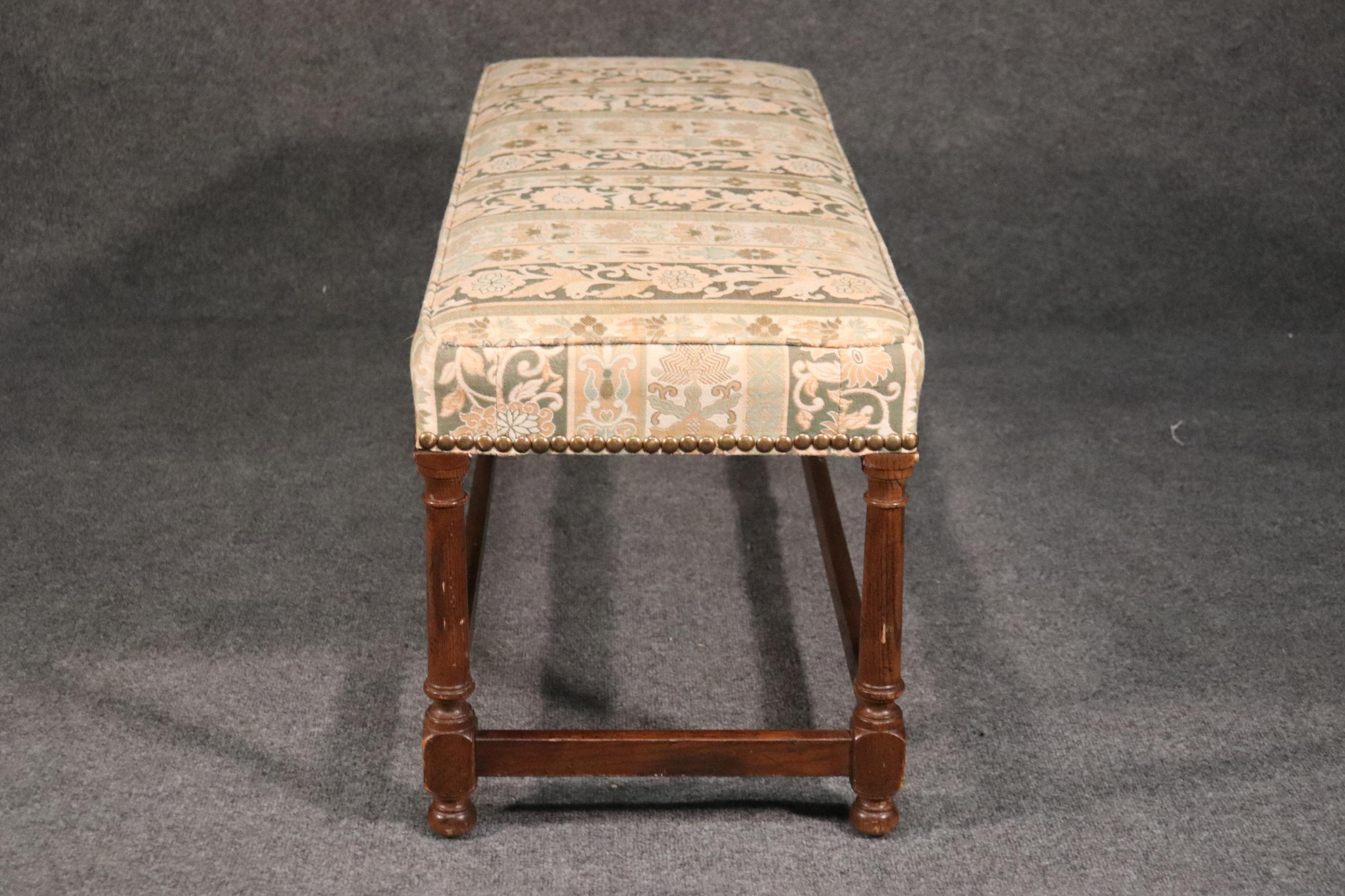 American Henredon 1950s Era Carved Oak Upholstered Window Bench