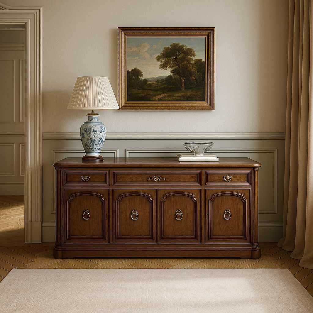 Henredon 1970s Traditional Walnut Sideboard Credenza with Brass Pulls in vendita 4