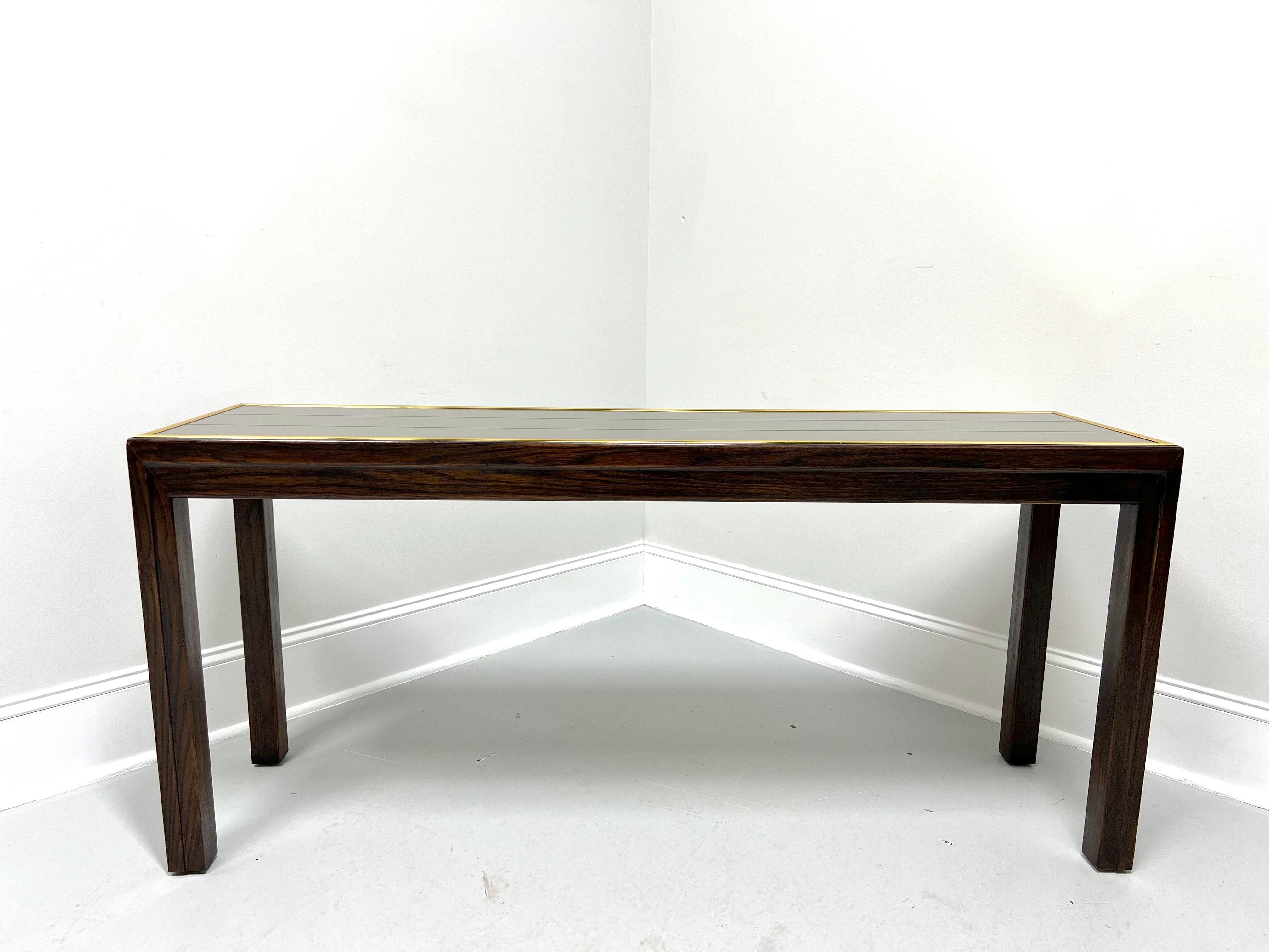 HENREDON 1980's Oak and Brass Mirror Top Contemporary Console Sofa Table For Sale 4